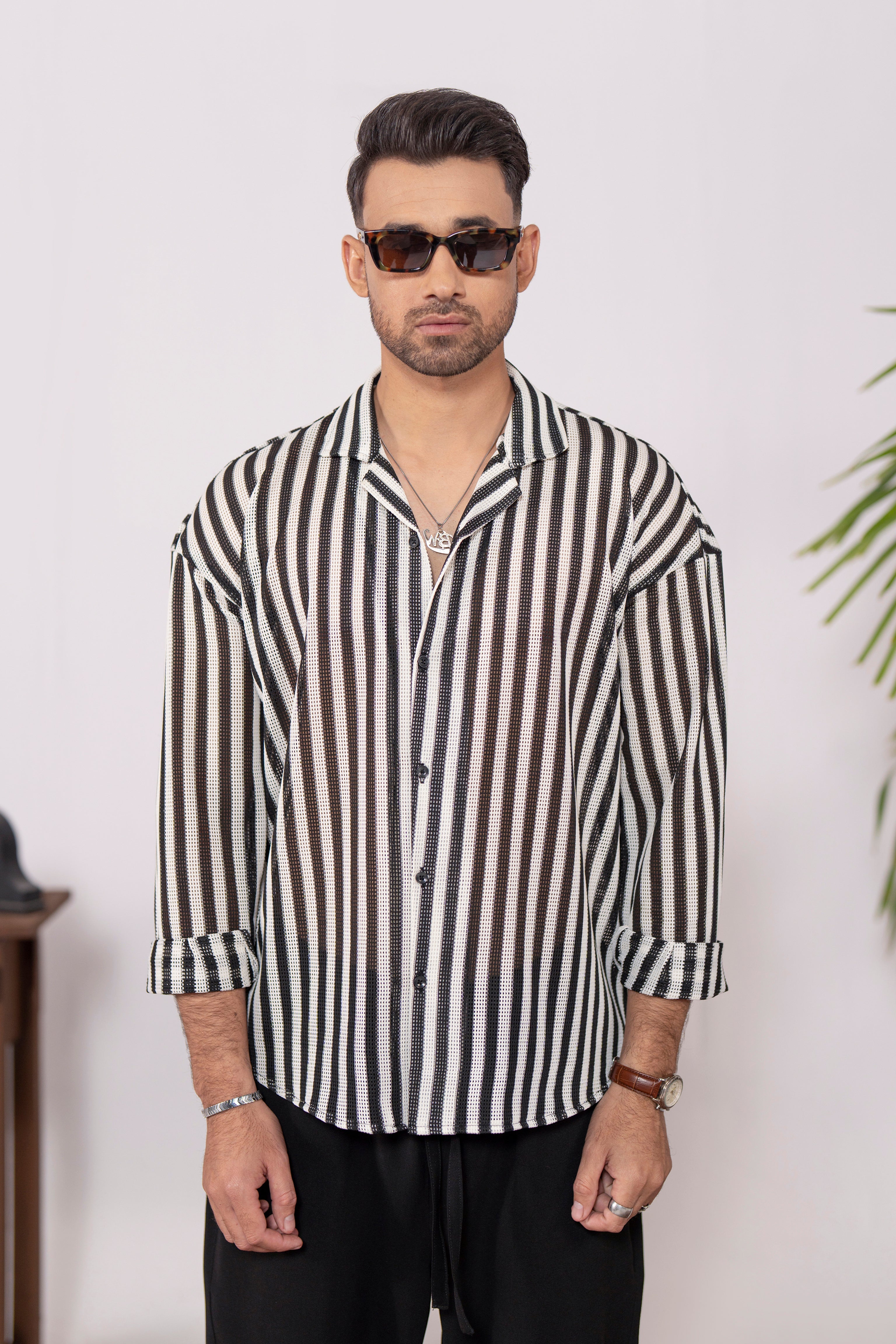 Shadow Textured Oversized Crochet Shirt