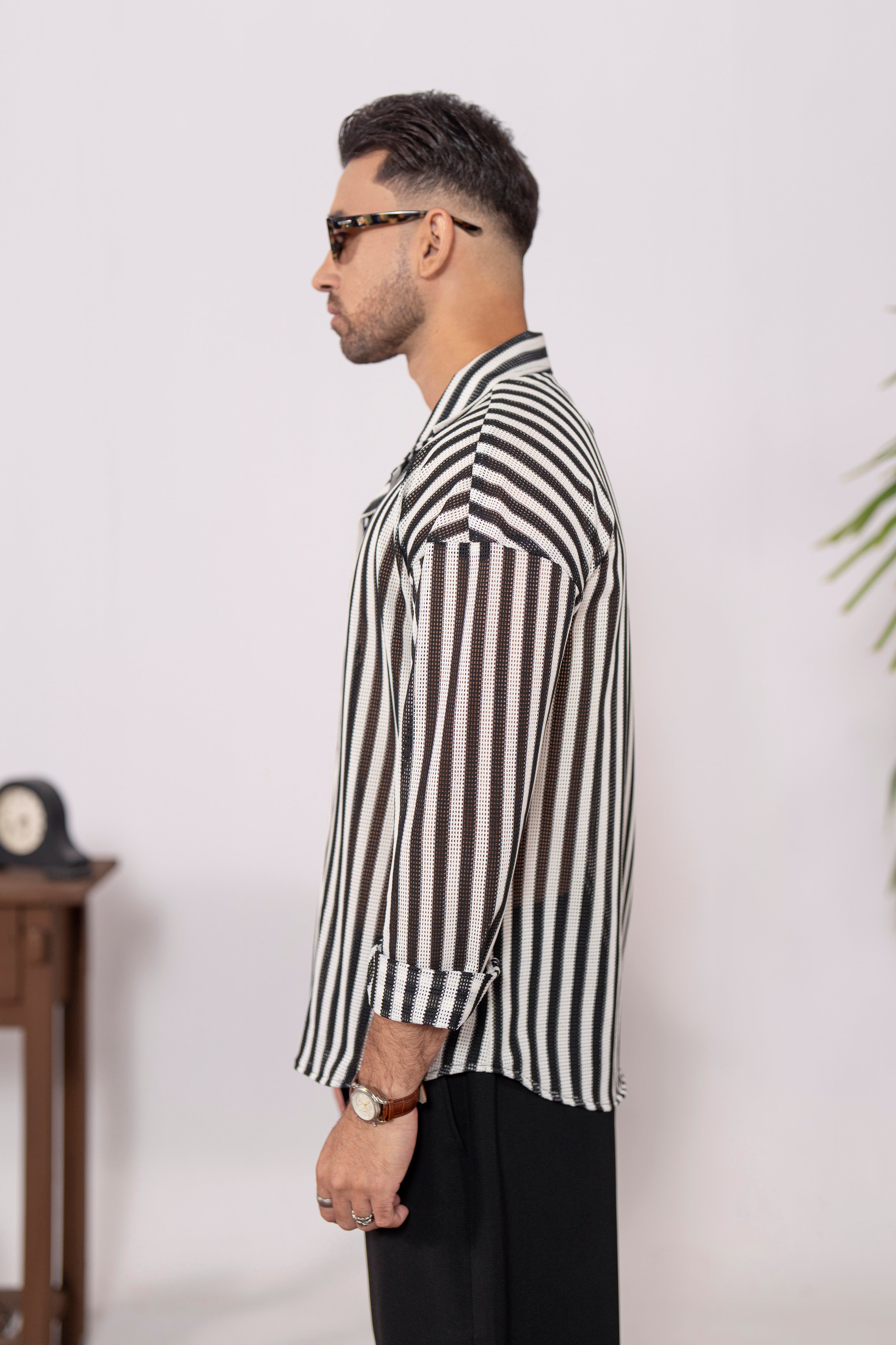 Shadow Textured Oversized Crochet Shirt