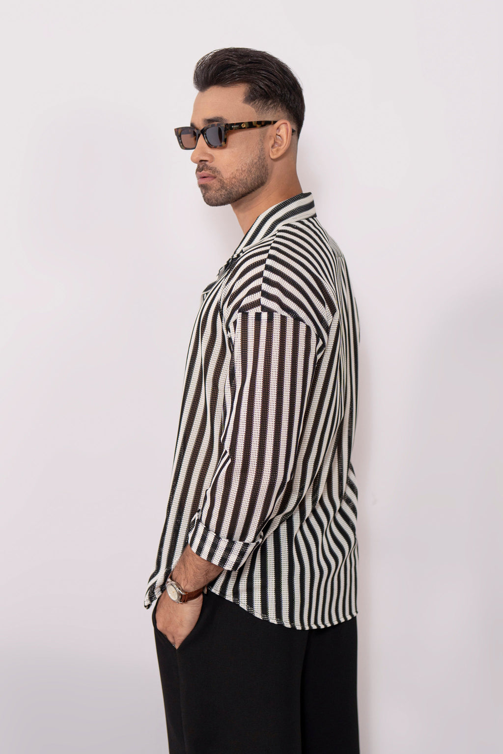 Shadow Textured Oversized Crochet Shirt