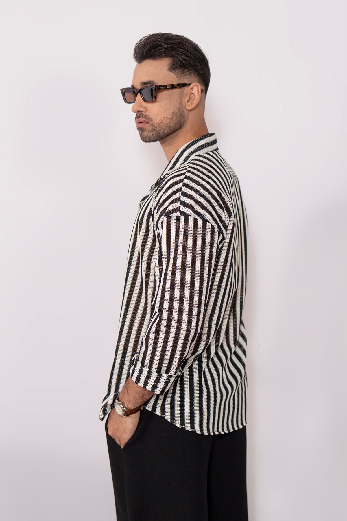 Shadow Textured Oversized Crochet Shirt