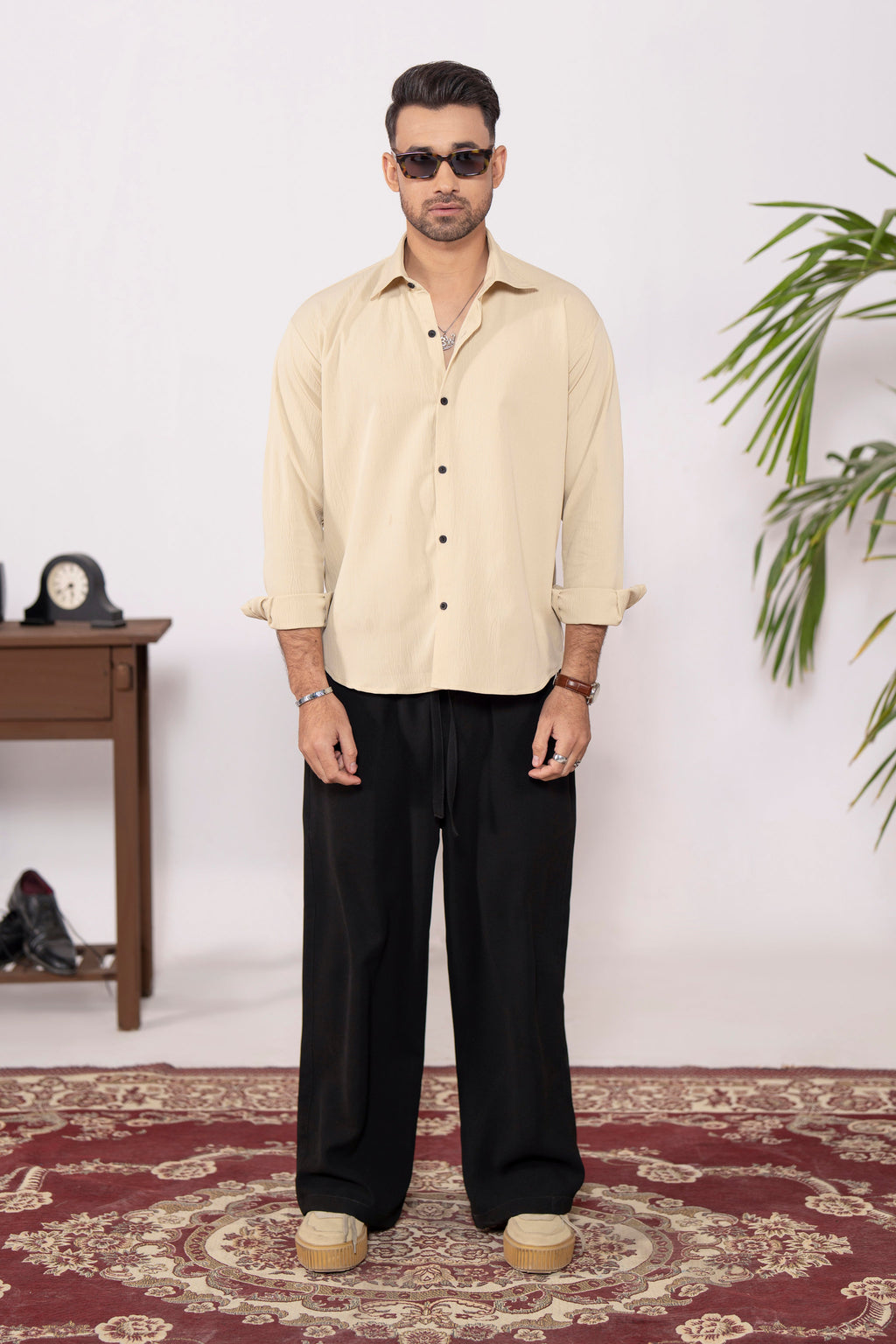 BeigeEase Oversized Textured Shirt
