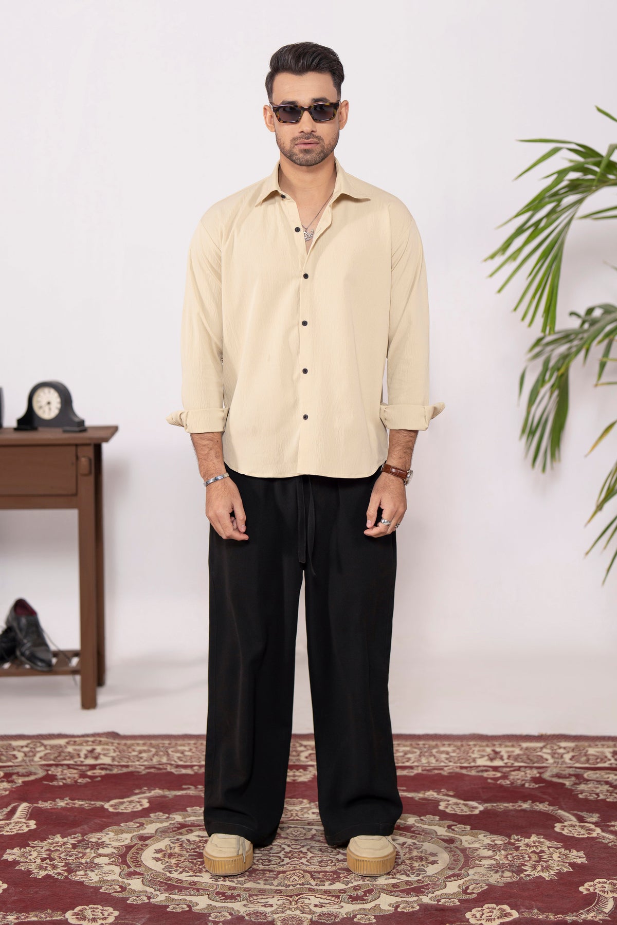 BeigeEase Oversized Textured Shirt