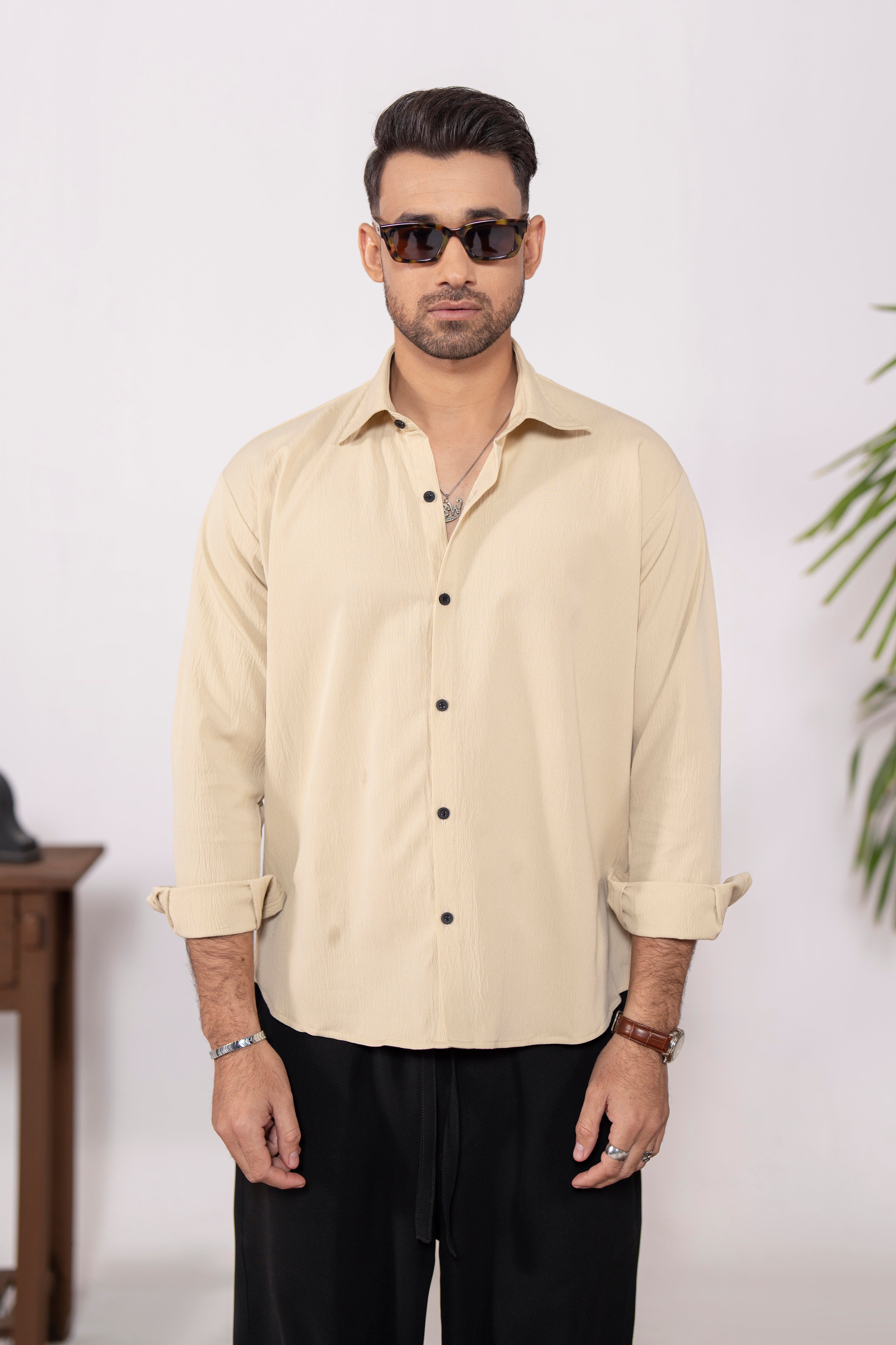 BeigeEase Oversized Textured Shirt