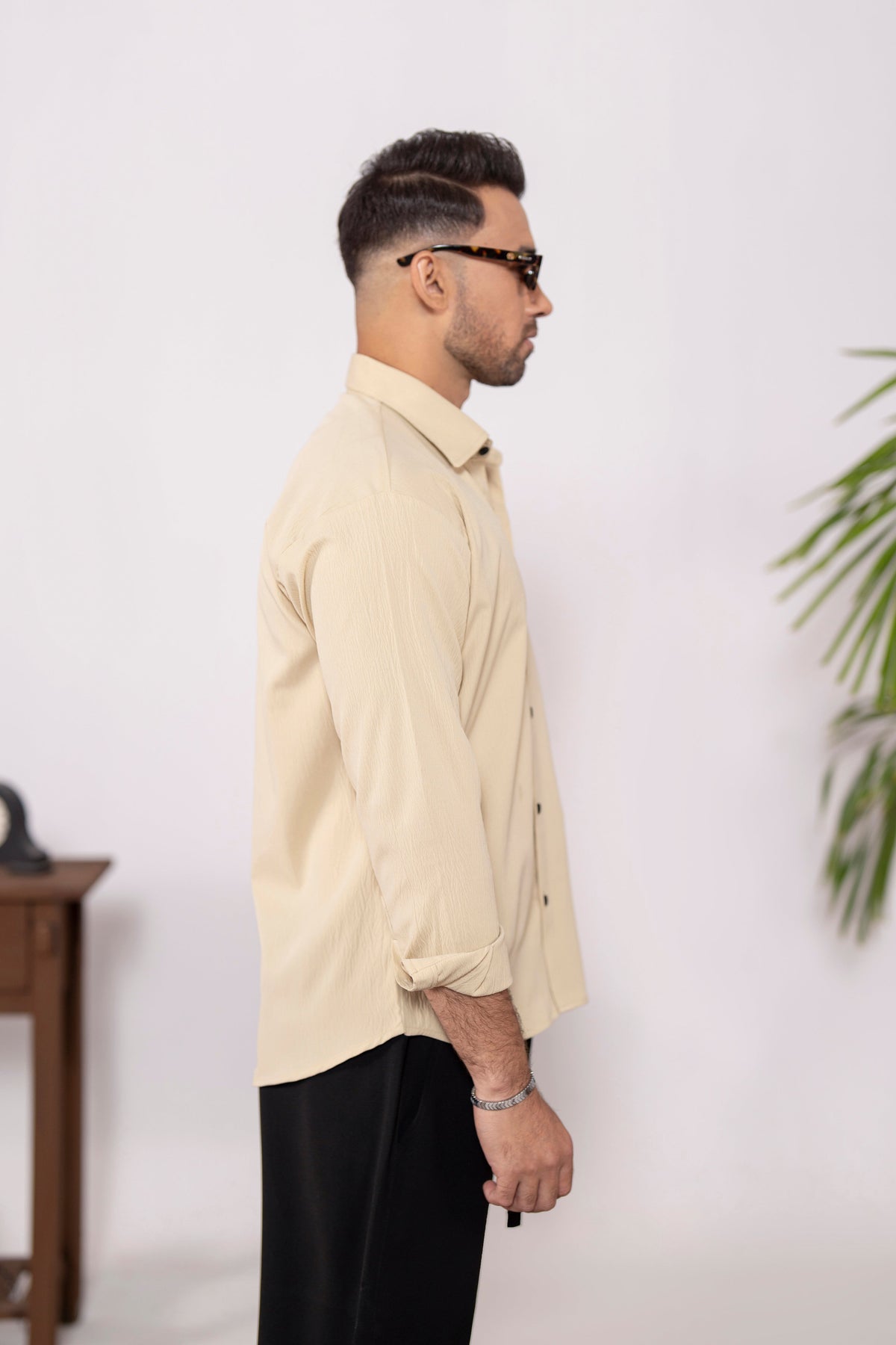 BeigeEase Oversized Textured Shirt