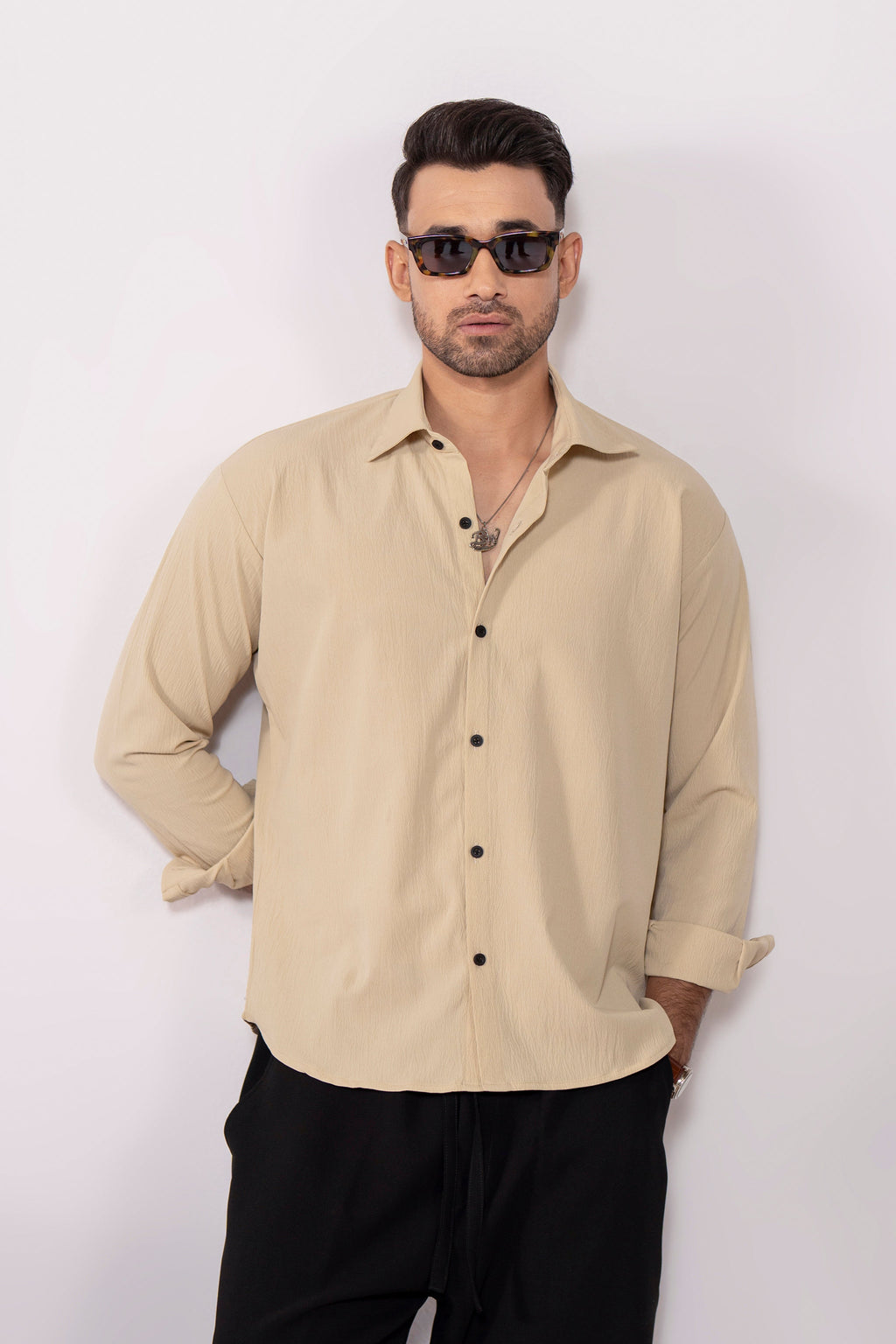 BeigeEase Oversized Textured Shirt