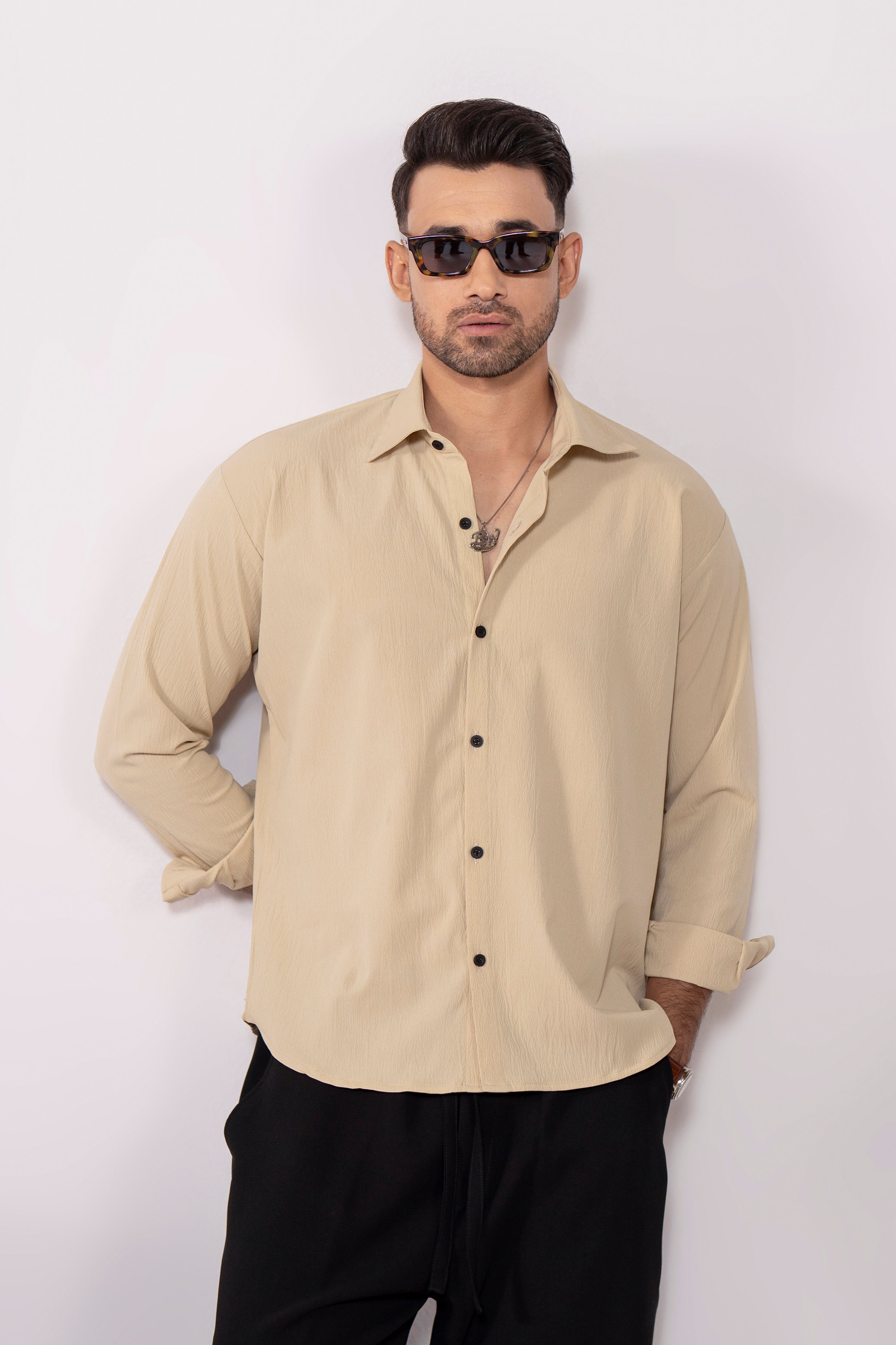 BeigeEase Oversized Textured Shirt