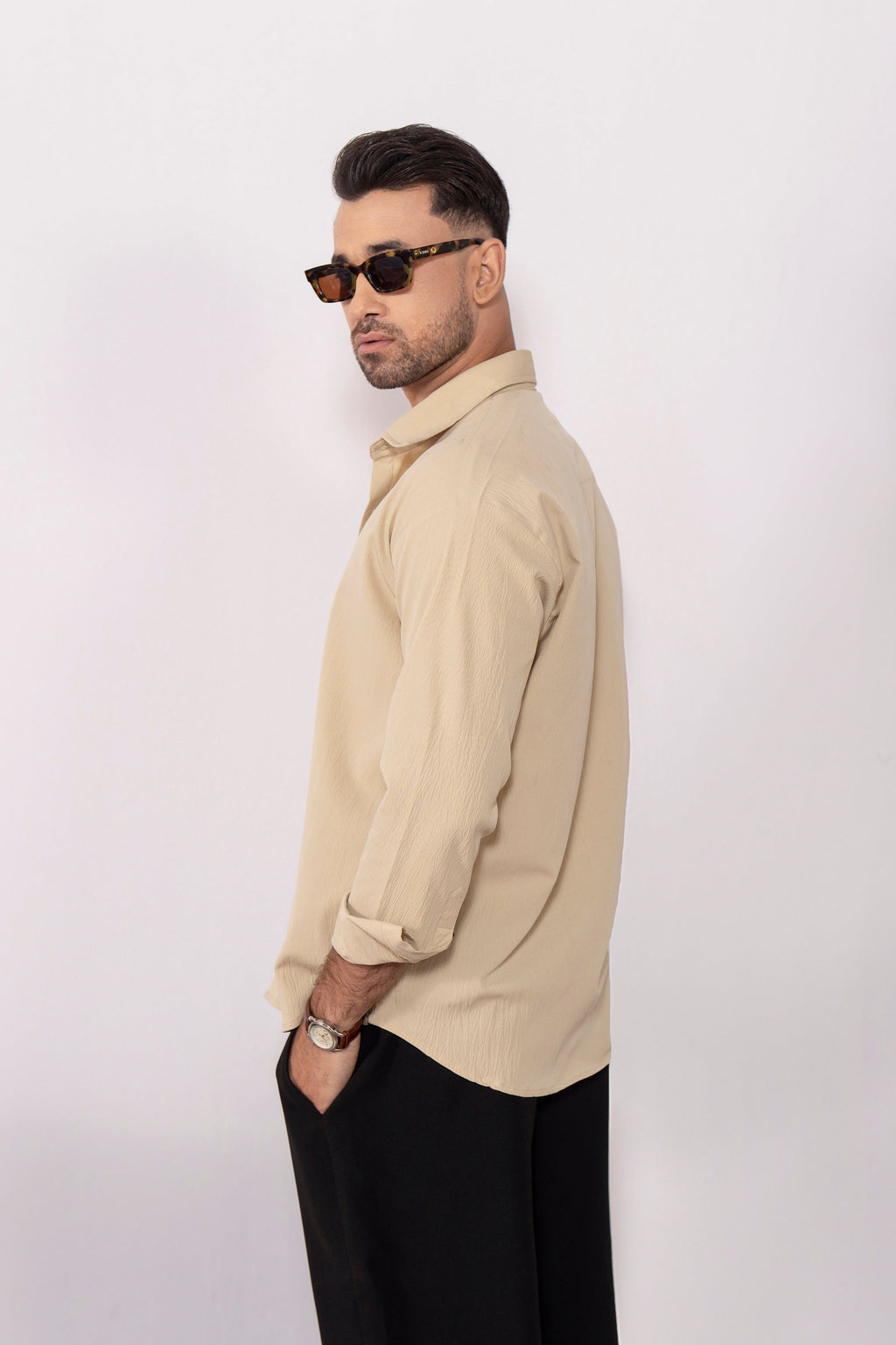 BeigeEase Oversized Textured Shirt