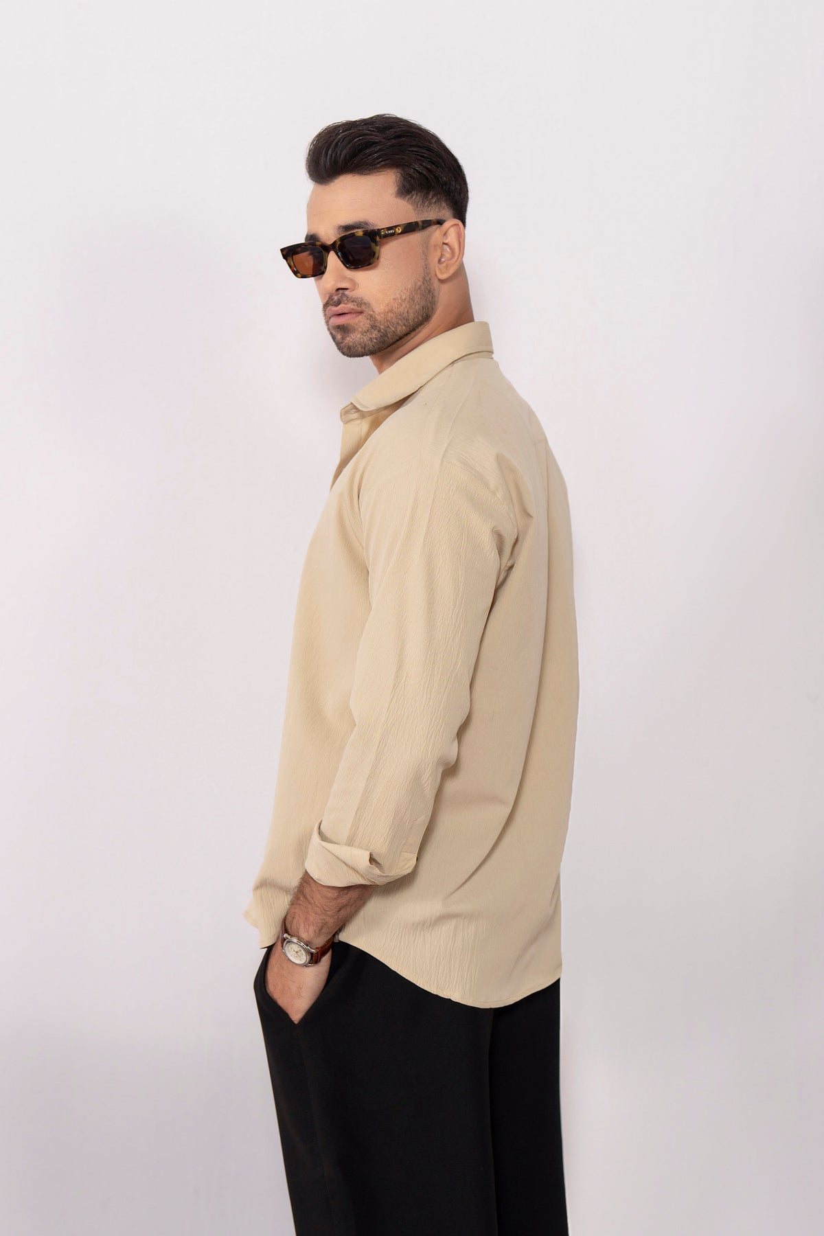 BeigeEase Oversized Textured Shirt