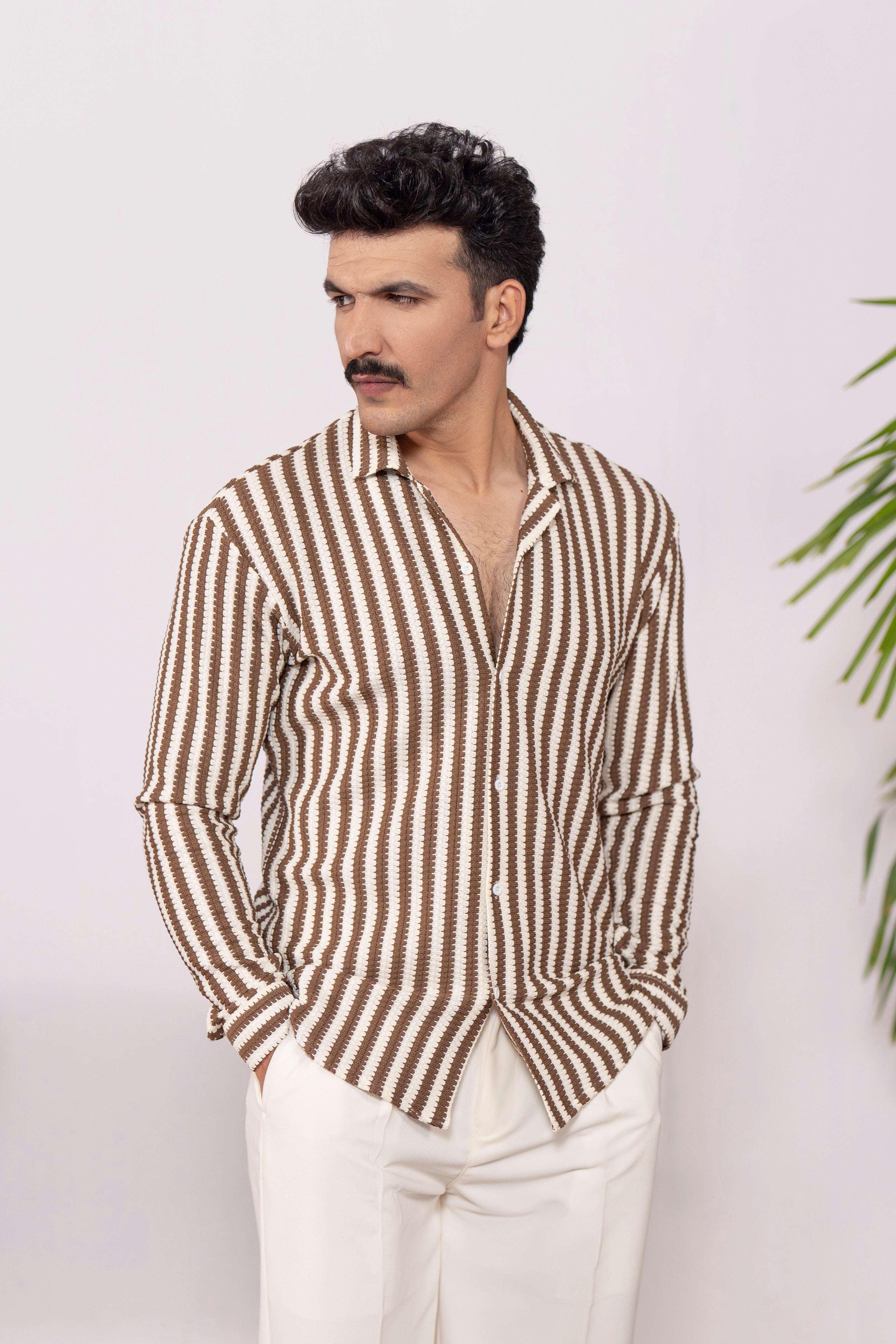 Marròn Grove Oversized Crochet Shirt