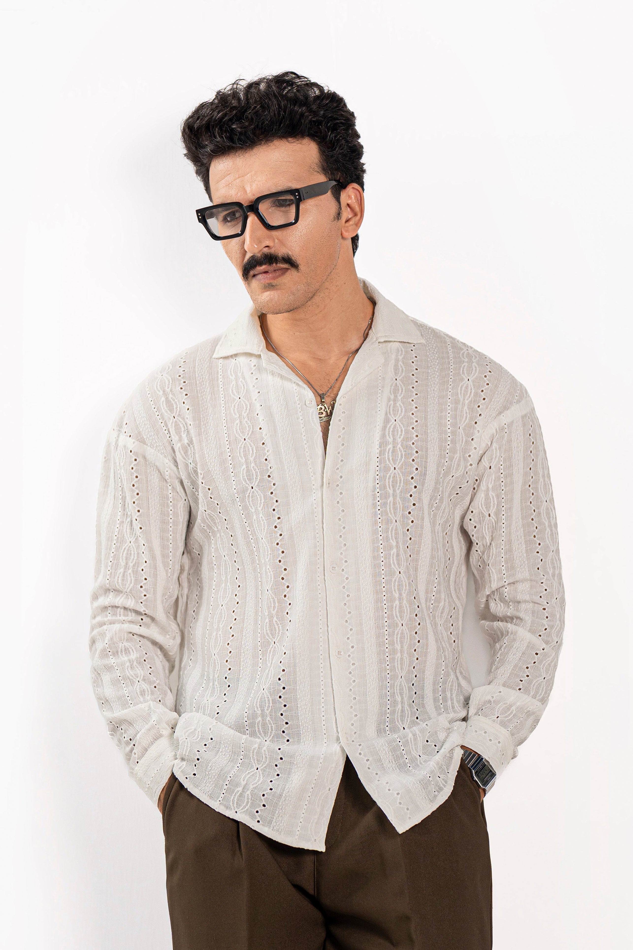 Monaco White Oversized Chikankari Shirt