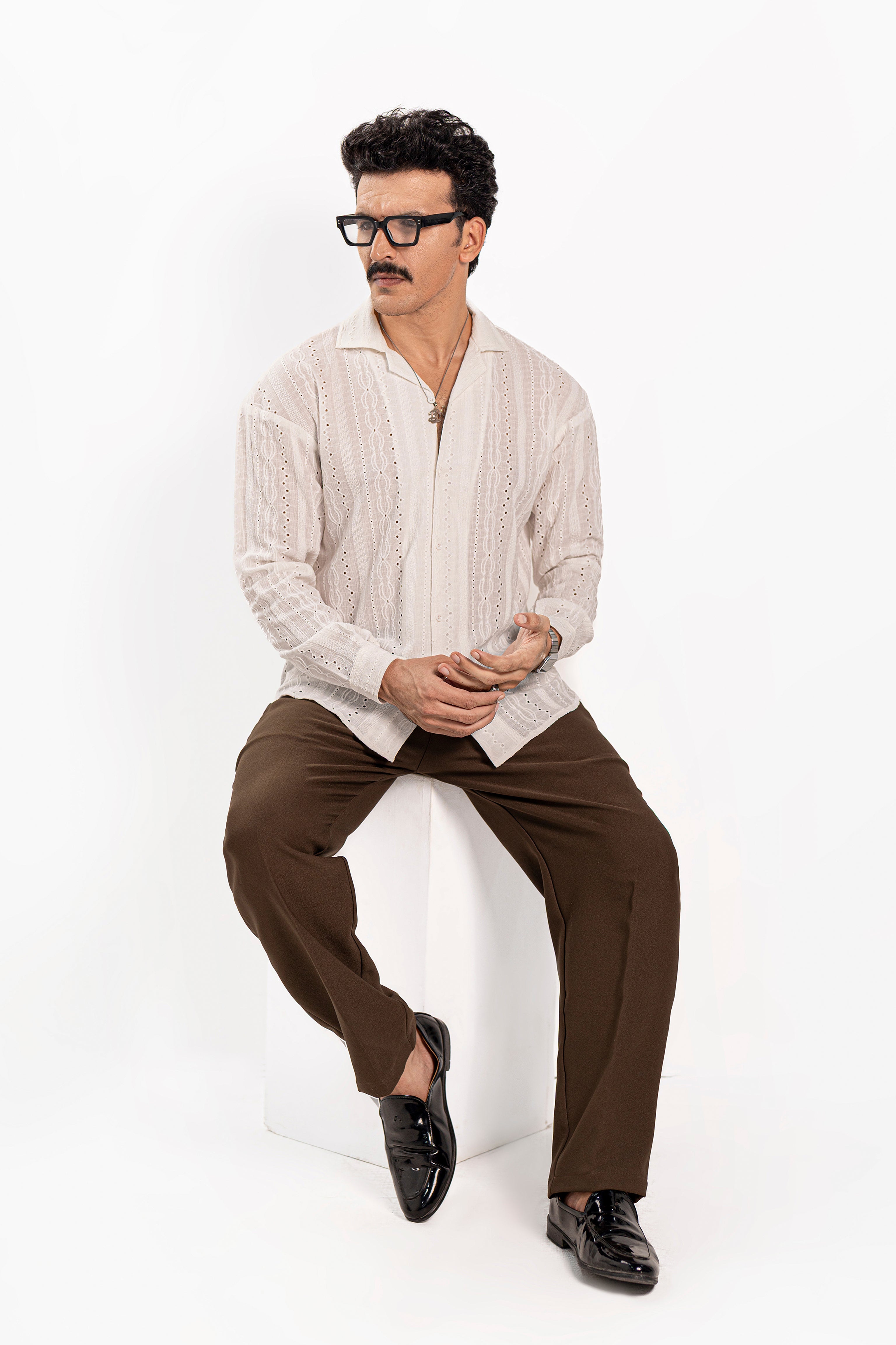 Monaco White Oversized Chikankari Shirt