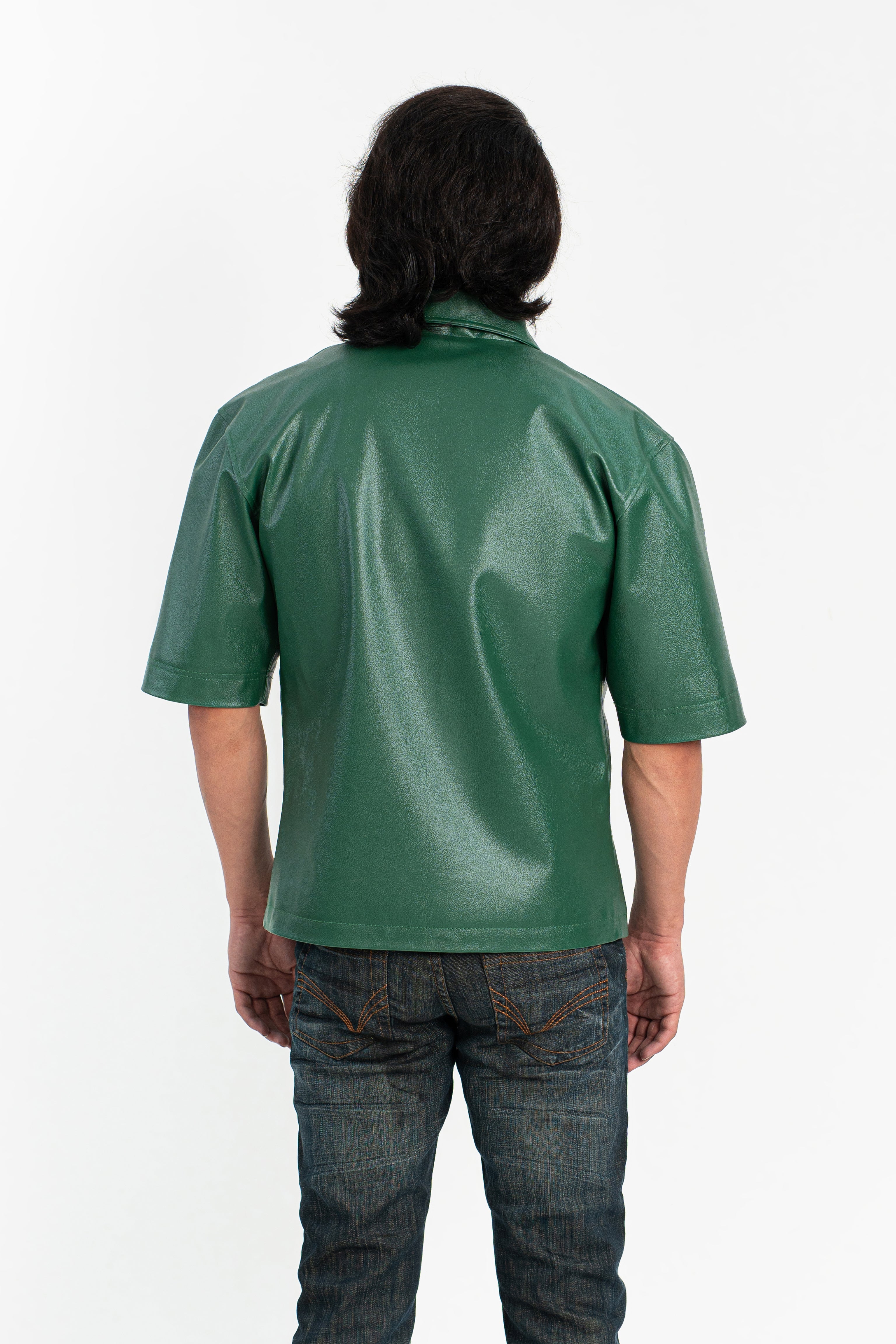 Forest Pocketed Oversized Faux Leather Shirt