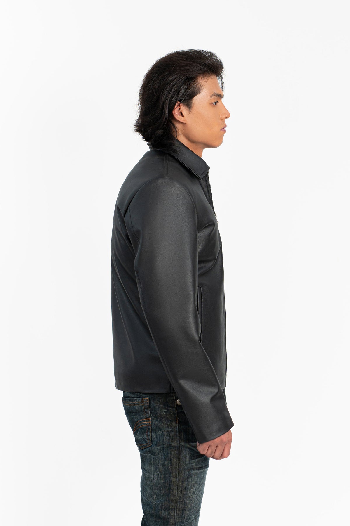 Black Zipper Basic Faux Leather Jacket