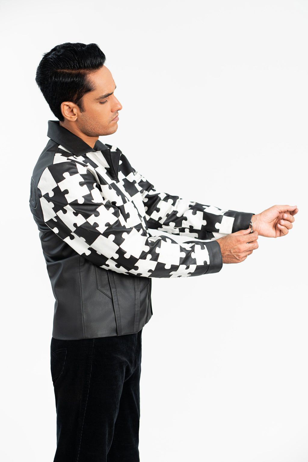 'Lost In Puzzle' Faux Leather Jacket - Exclusive