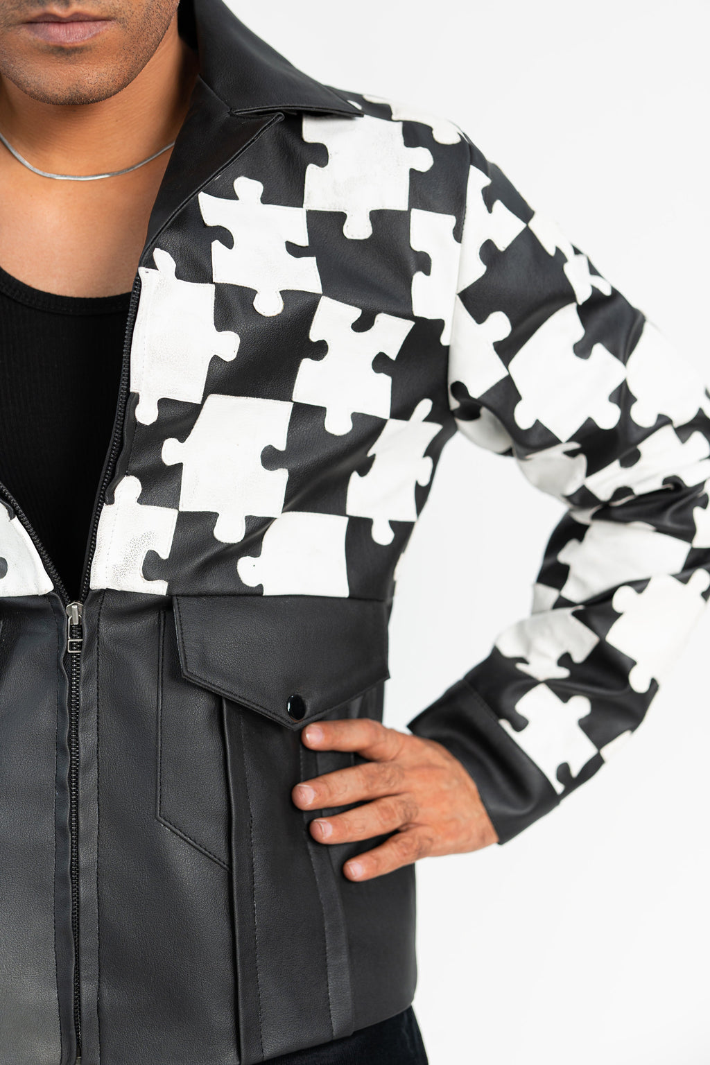 'Lost In Puzzle' Faux Leather Jacket - Exclusive