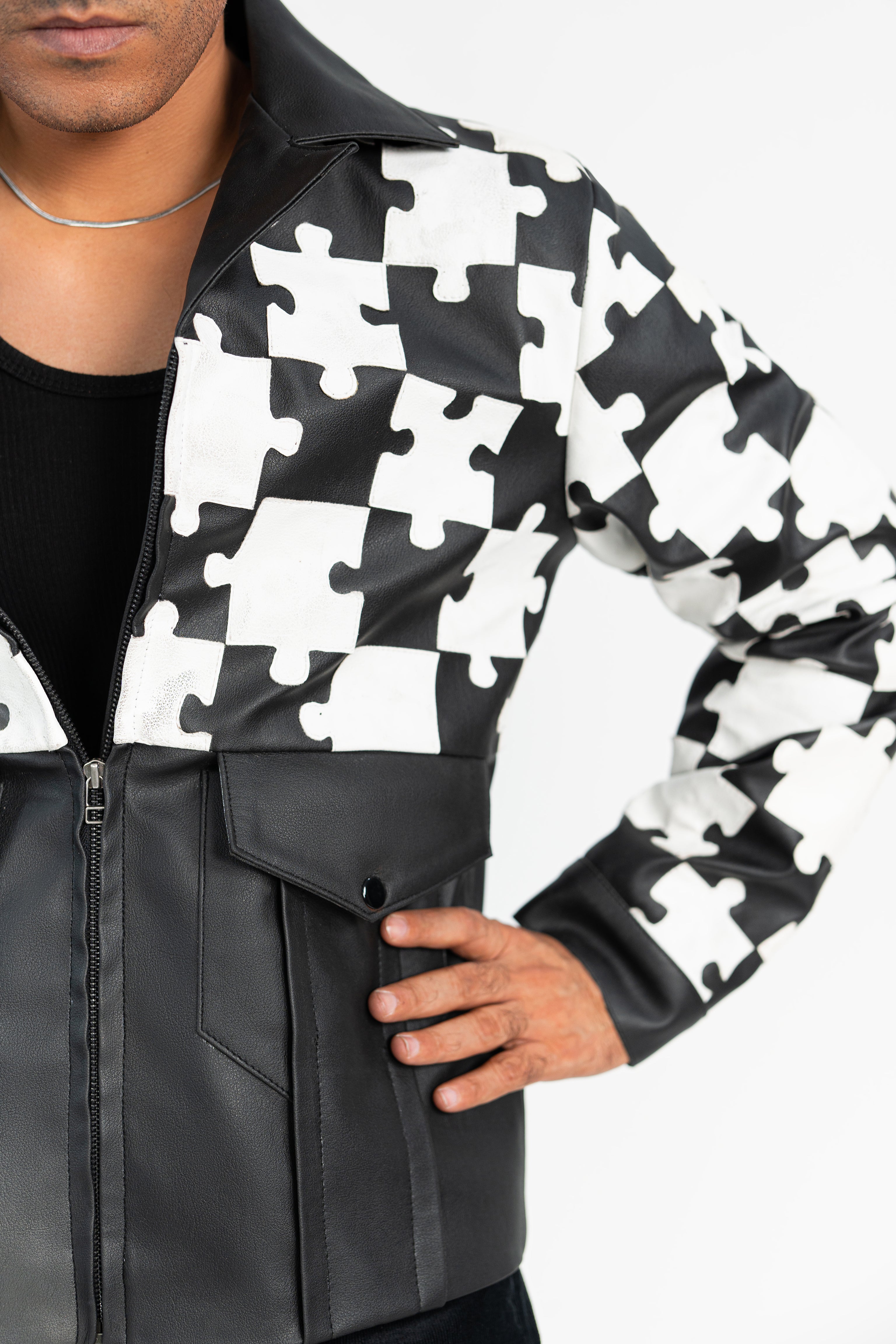 'Lost In Puzzle' Faux Leather Jacket - Exclusive