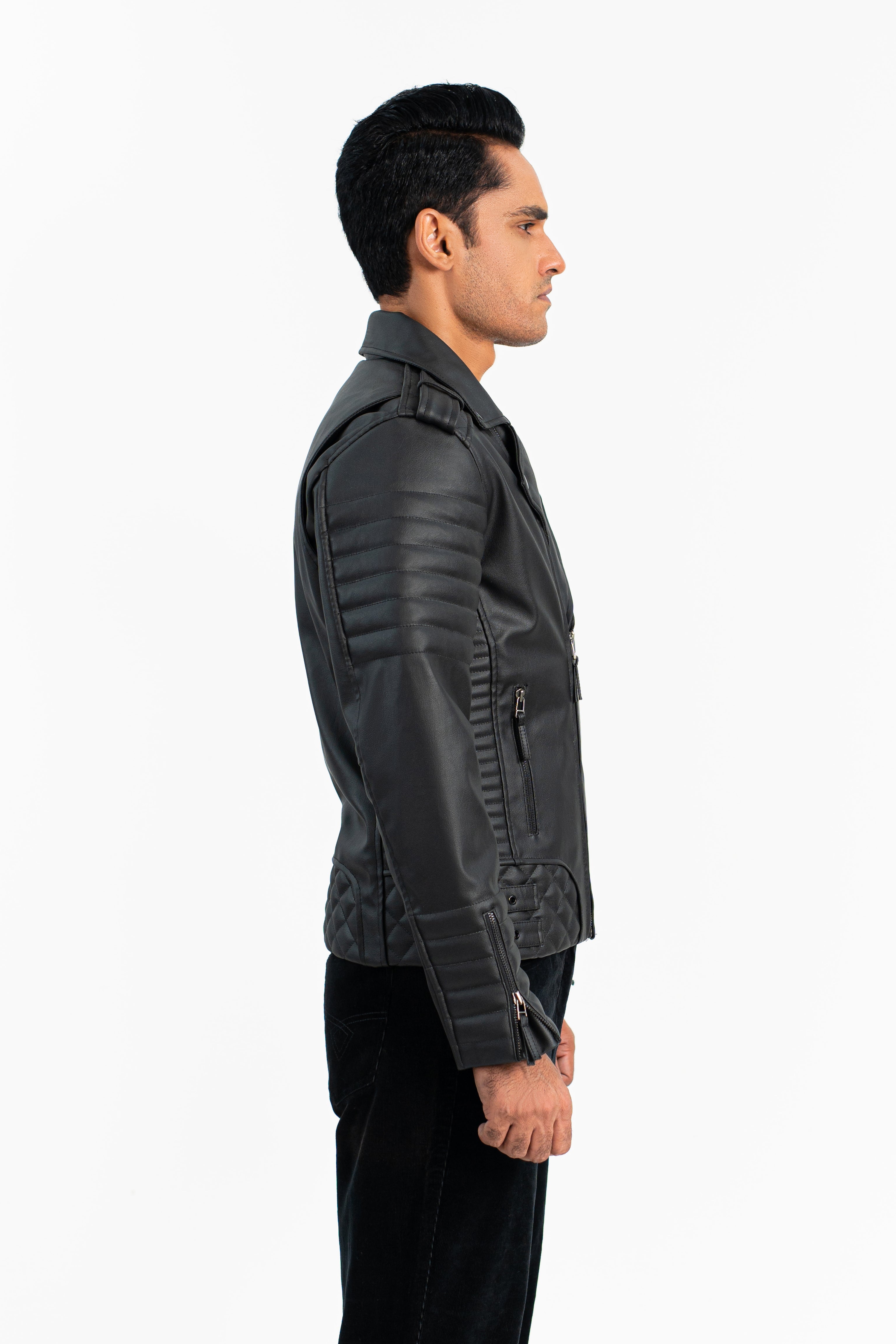 Black Quilted Faux Leather Jacket