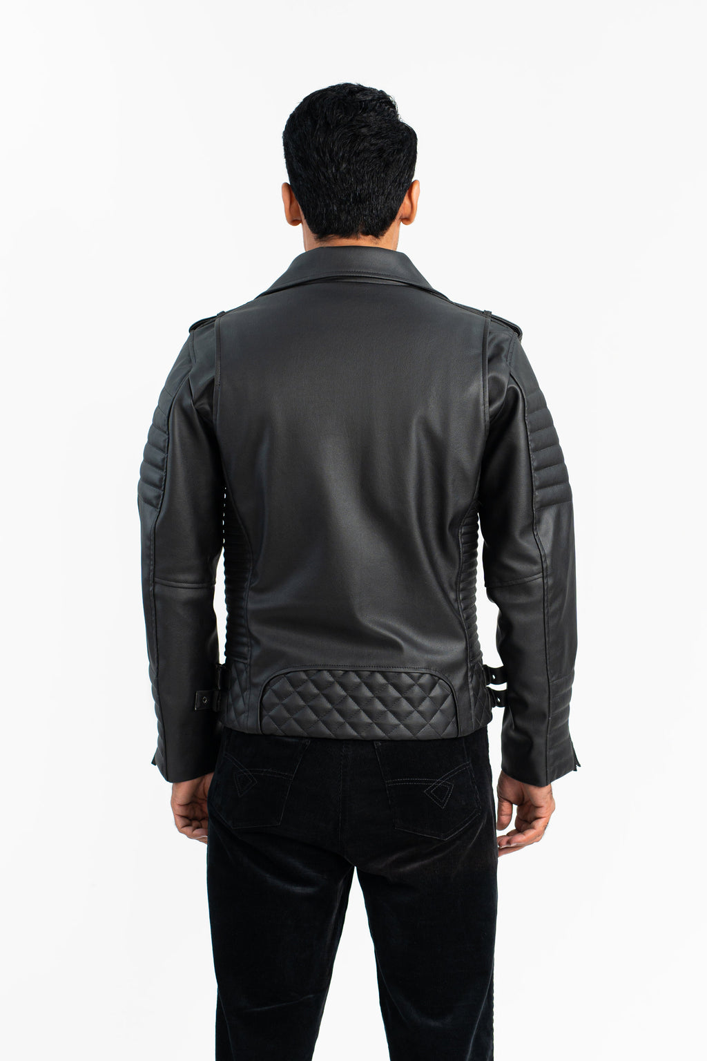 Black Quilted Faux Leather Jacket