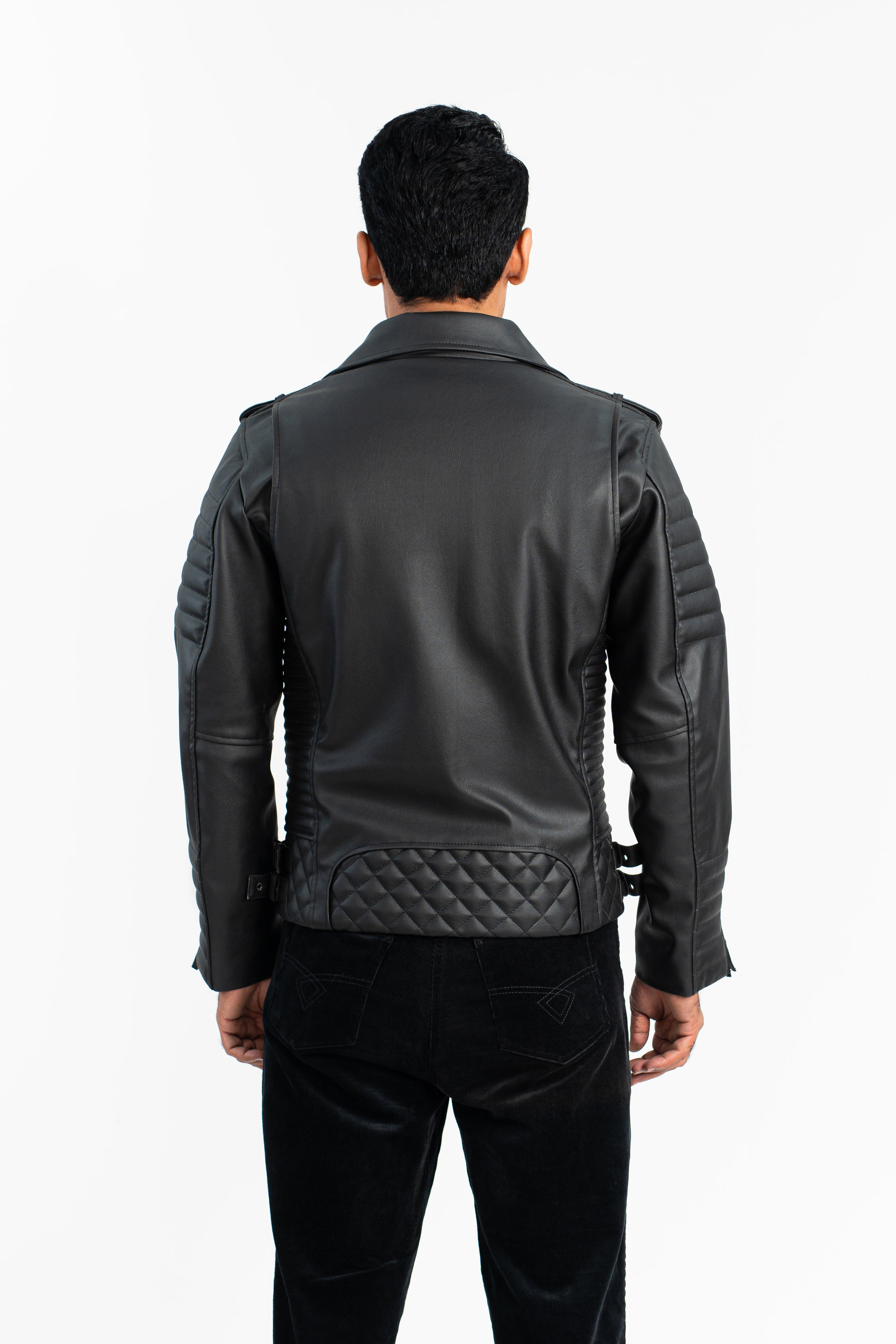 Black Quilted Faux Leather Jacket