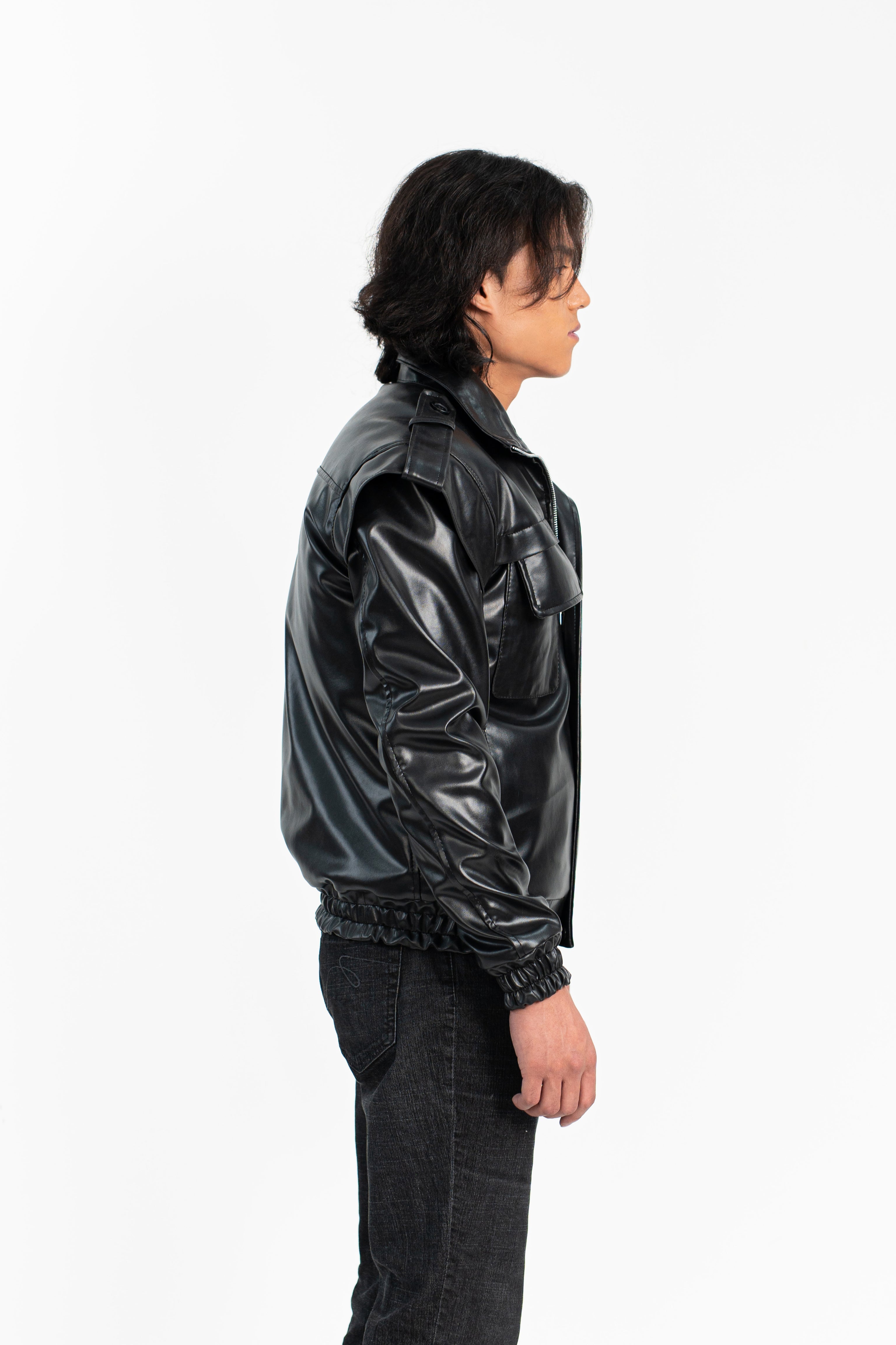 Boxed Chic Faux Leather Jacket