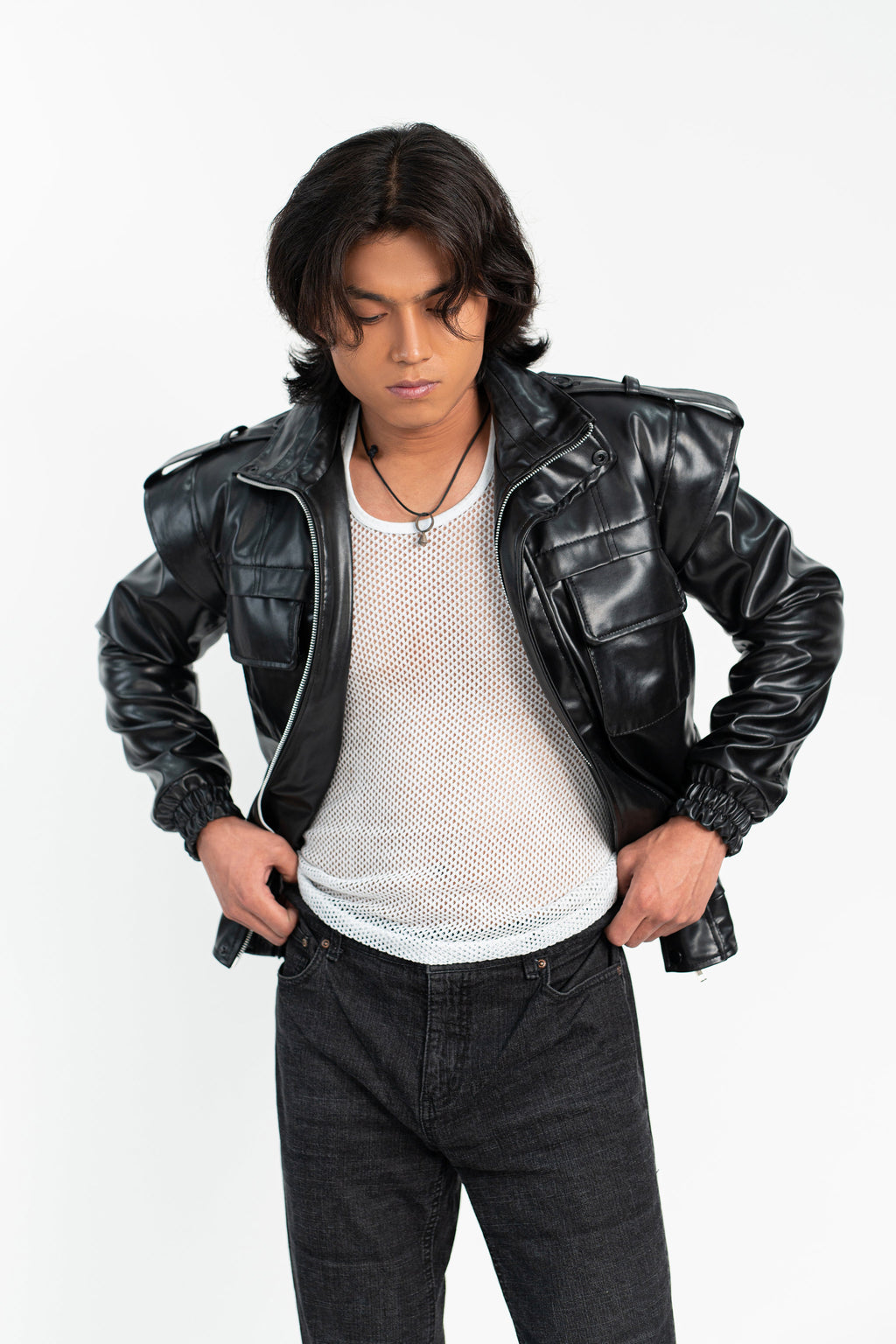 Boxed Chic Faux Leather Jacket