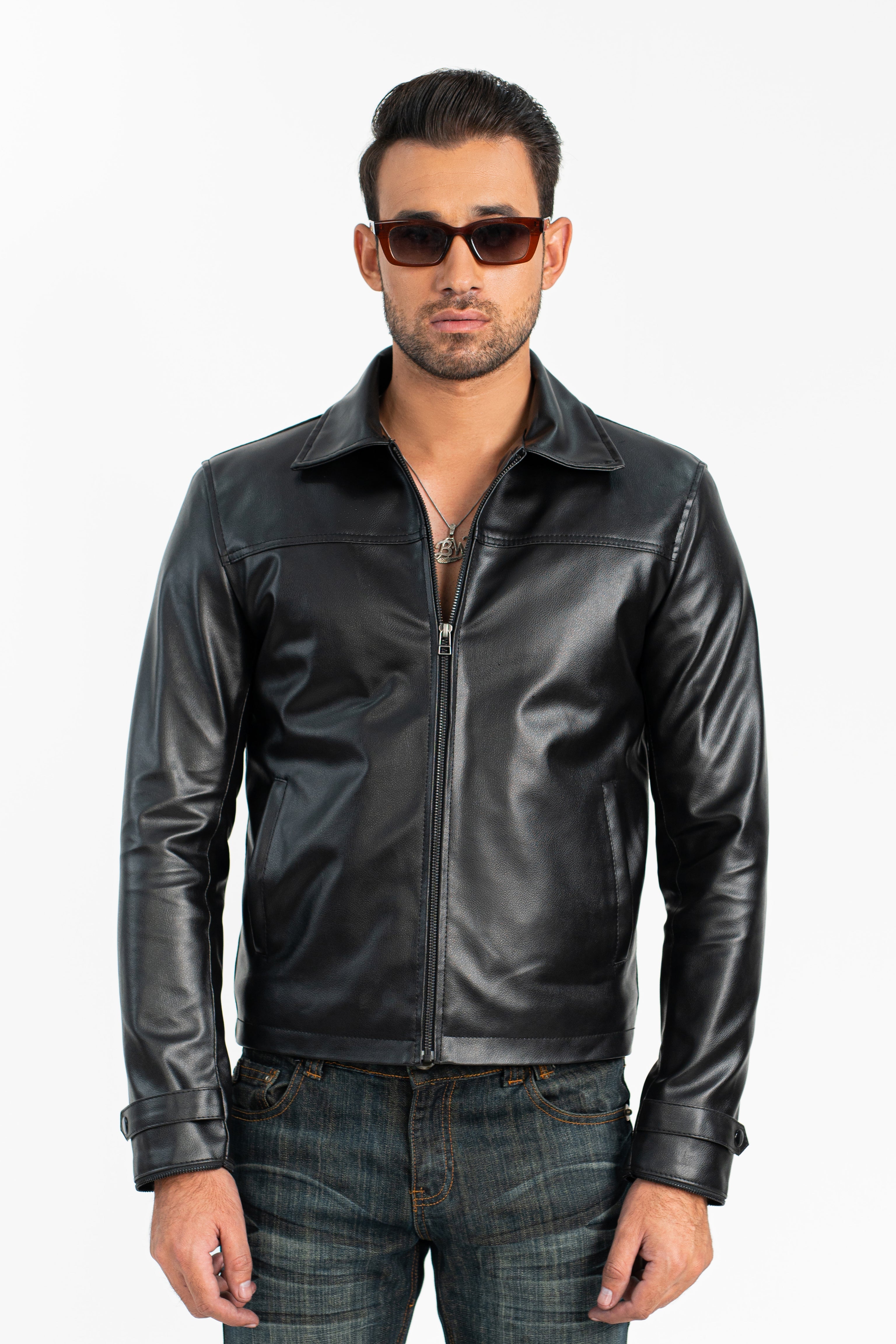 'No Risk' Black Cropped Faux Leather Jacket