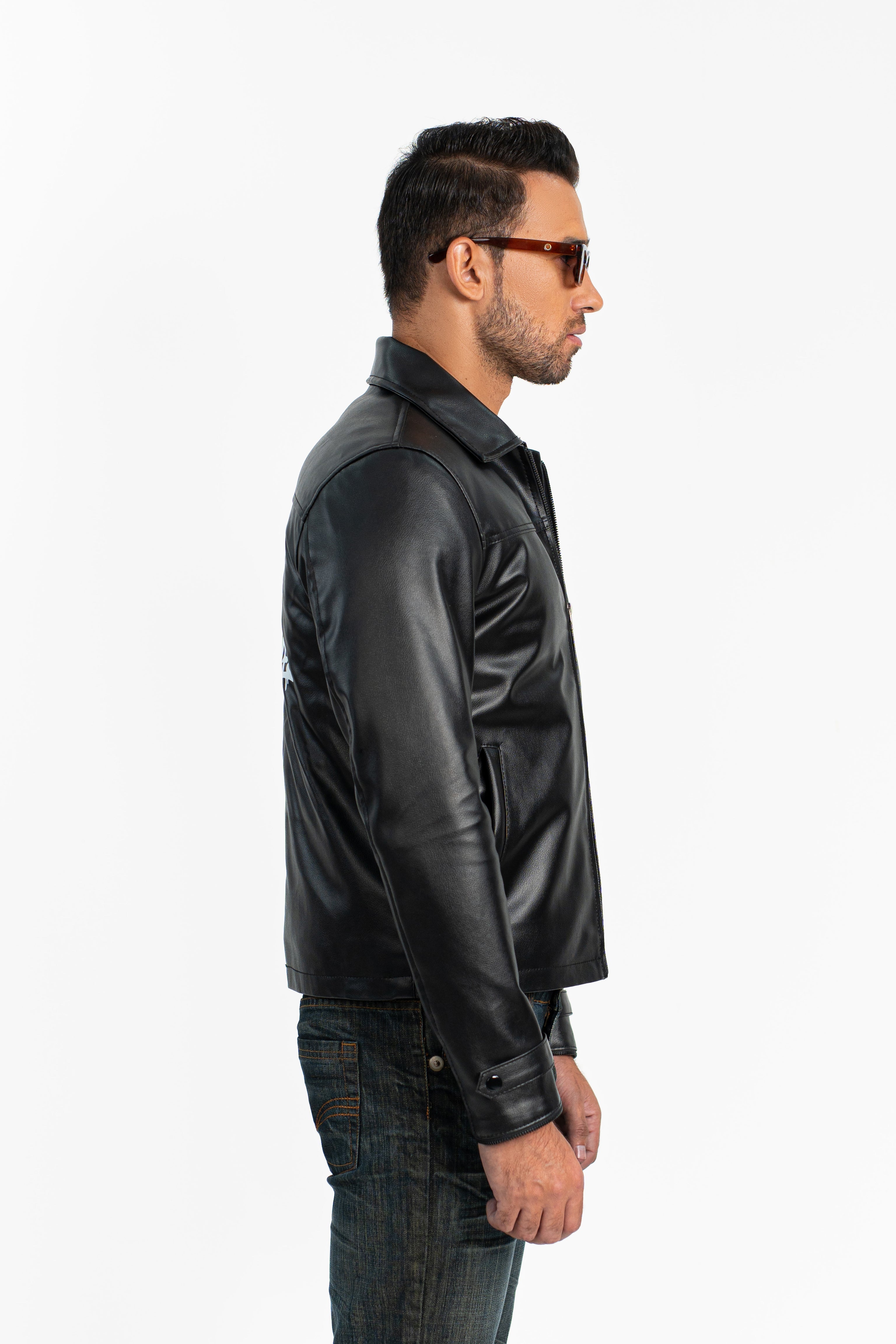 'No Risk' Black Cropped Faux Leather Jacket