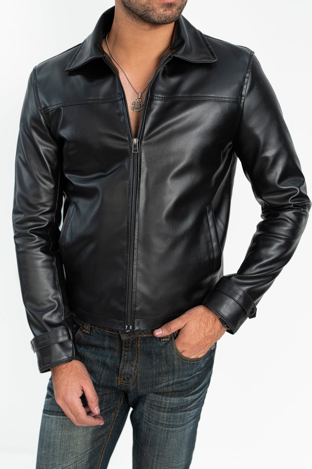 'No Risk' Black Cropped Faux Leather Jacket
