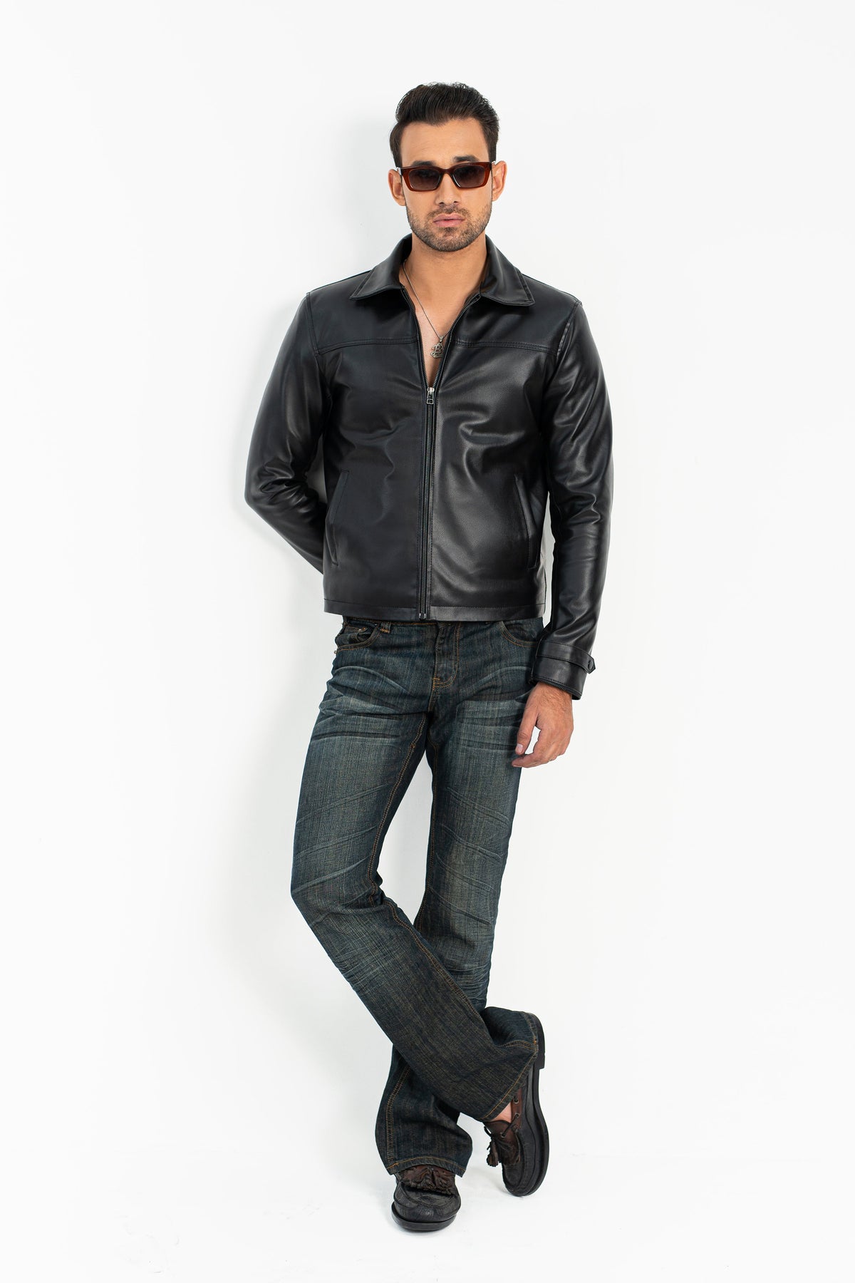 'No Risk' Black Cropped Faux Leather Jacket