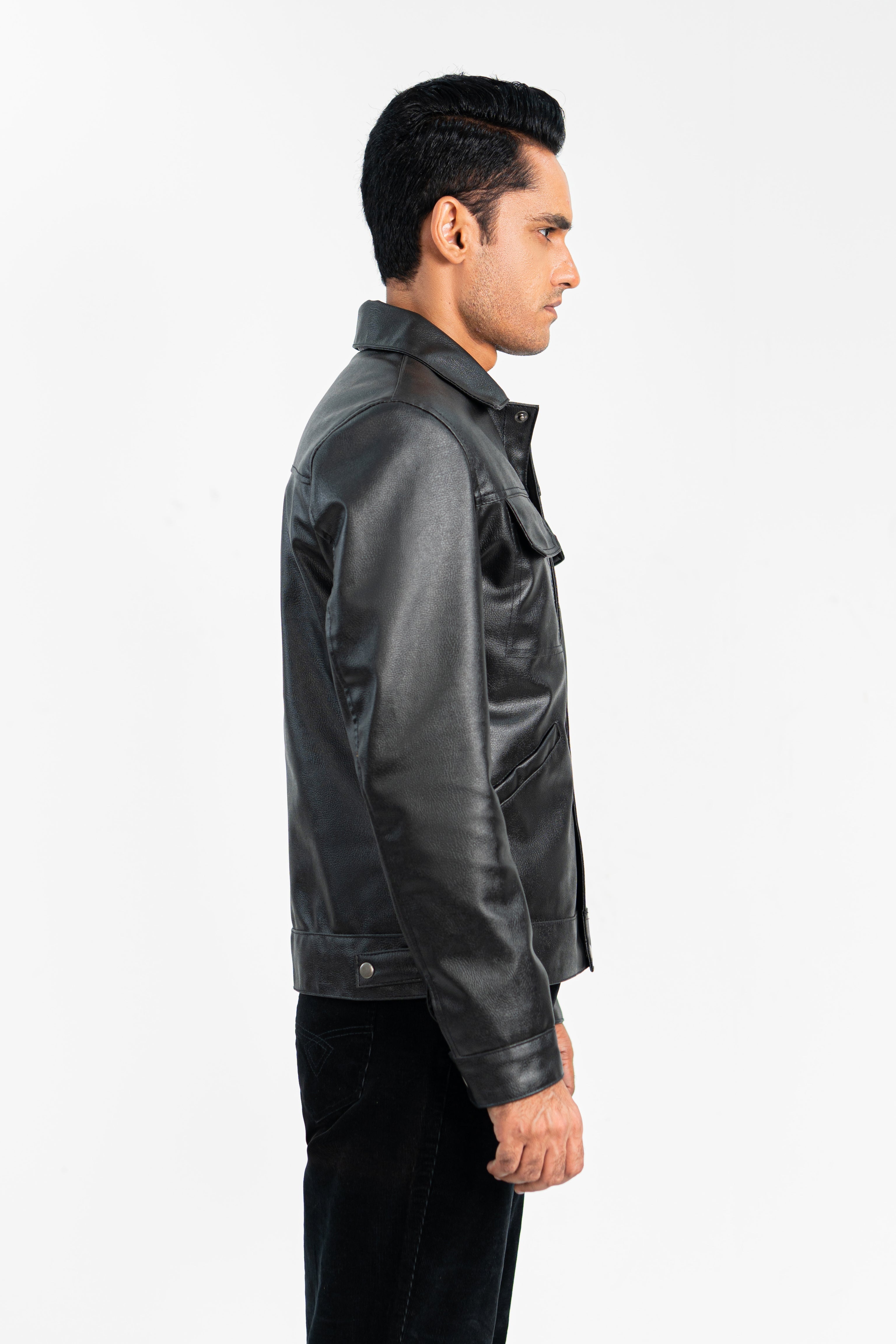 Dual Pocket Basic Faux Leather Jacket
