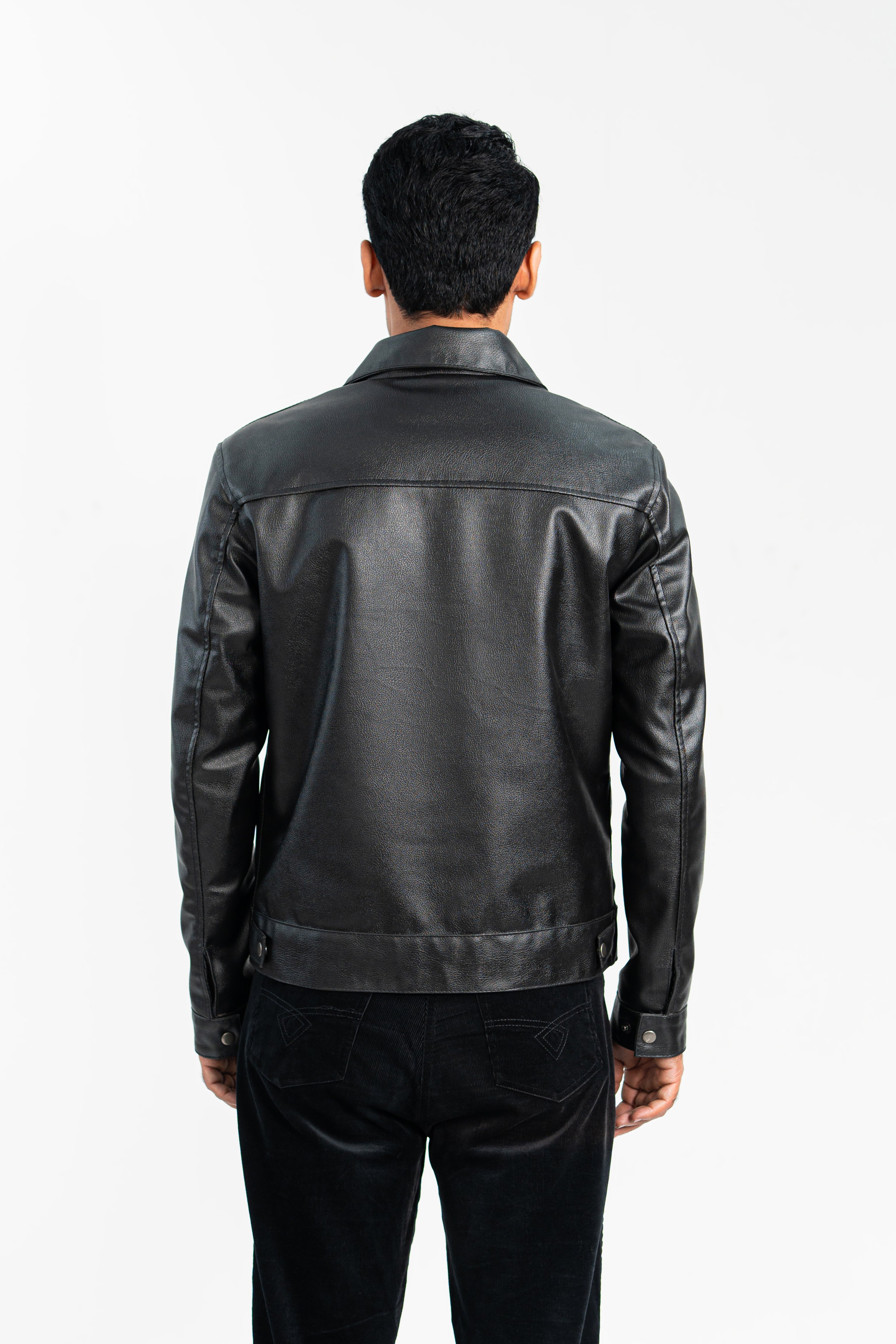 Dual Pocket Basic Faux Leather Jacket