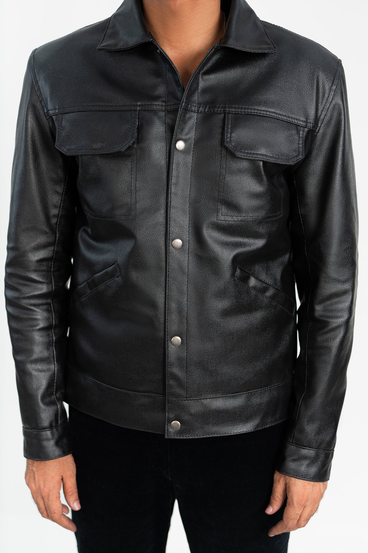 Dual Pocket Basic Faux Leather Jacket