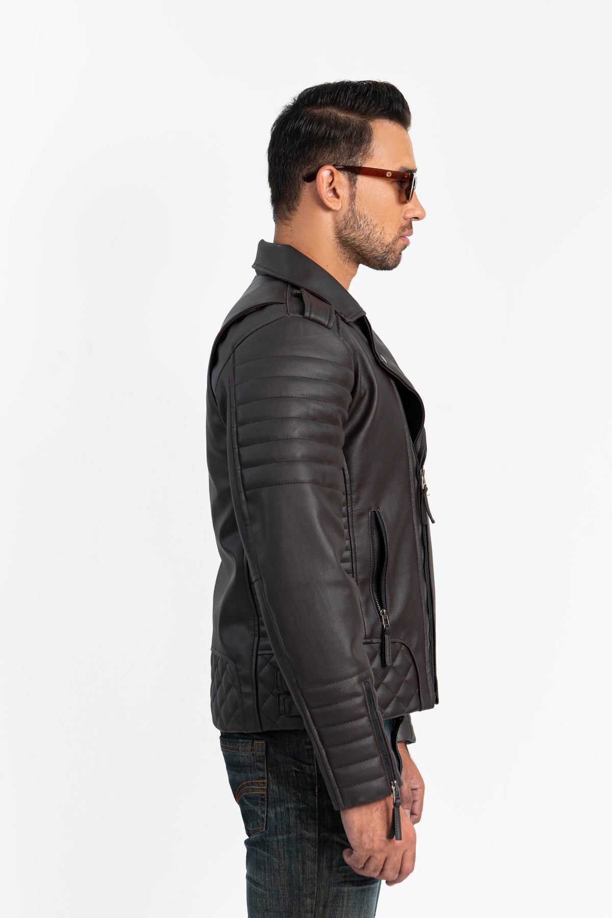 Burnt Quilted Faux Leather Jacket