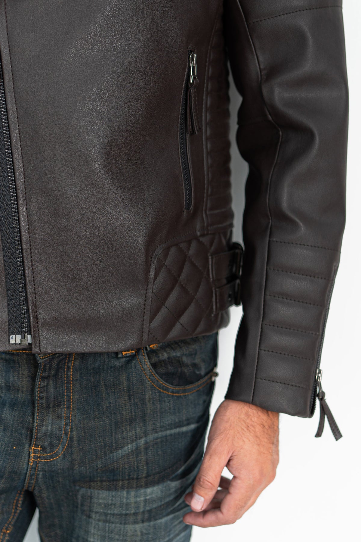 Burnt Quilted Faux Leather Jacket