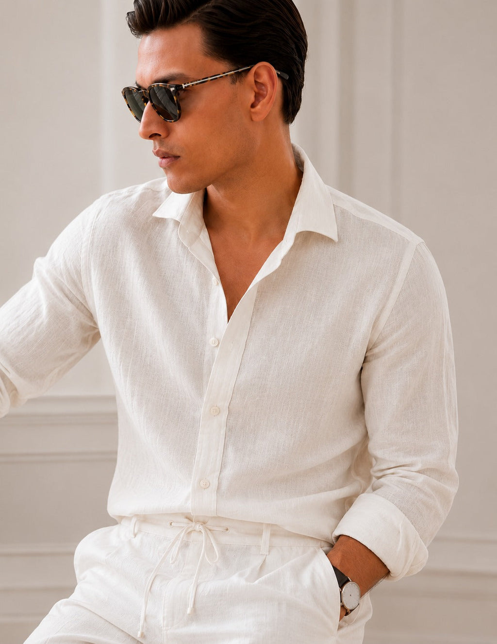 AARA Premium Linen Co-Ord Set – White