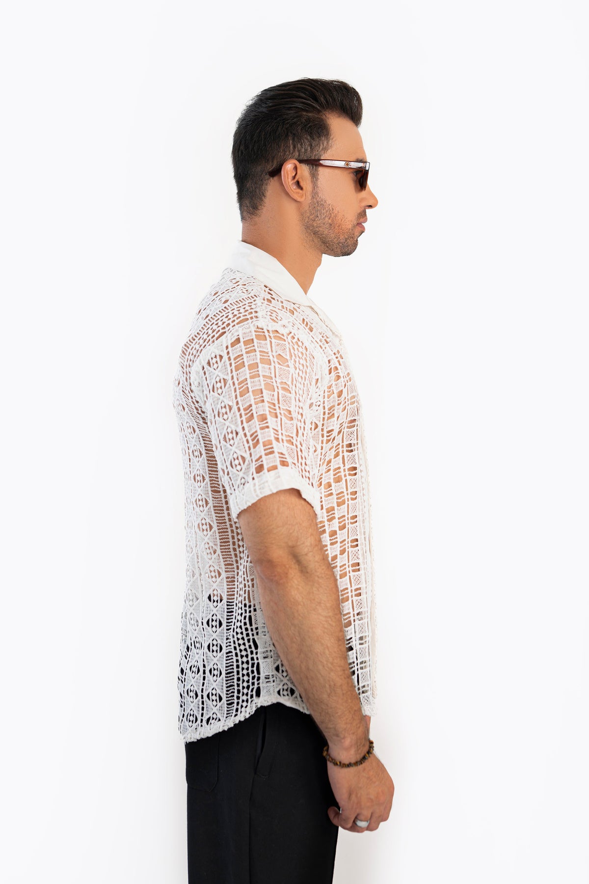 Grid Pattern Crochet Shirt