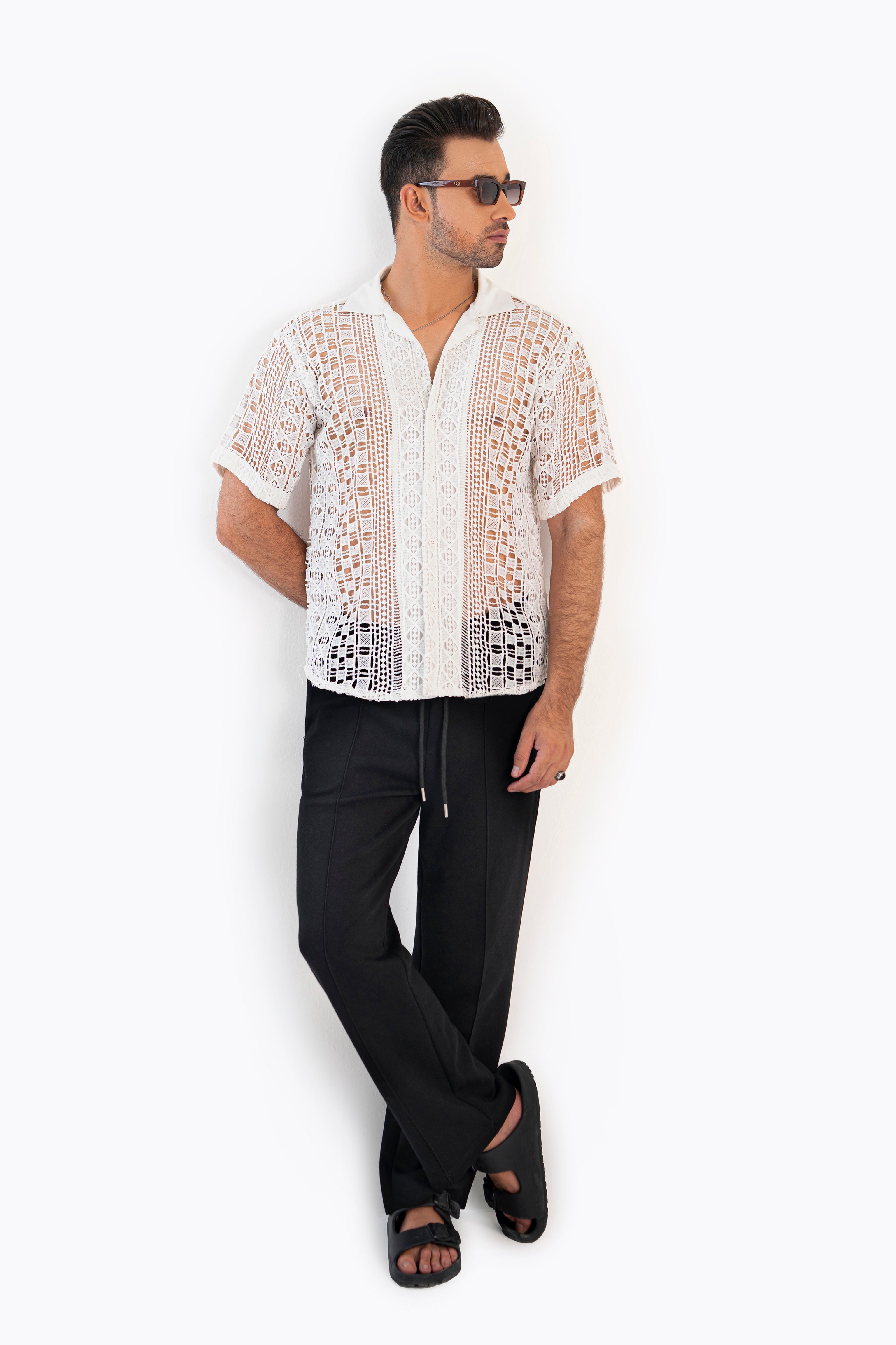 Grid Pattern Crochet Shirt
