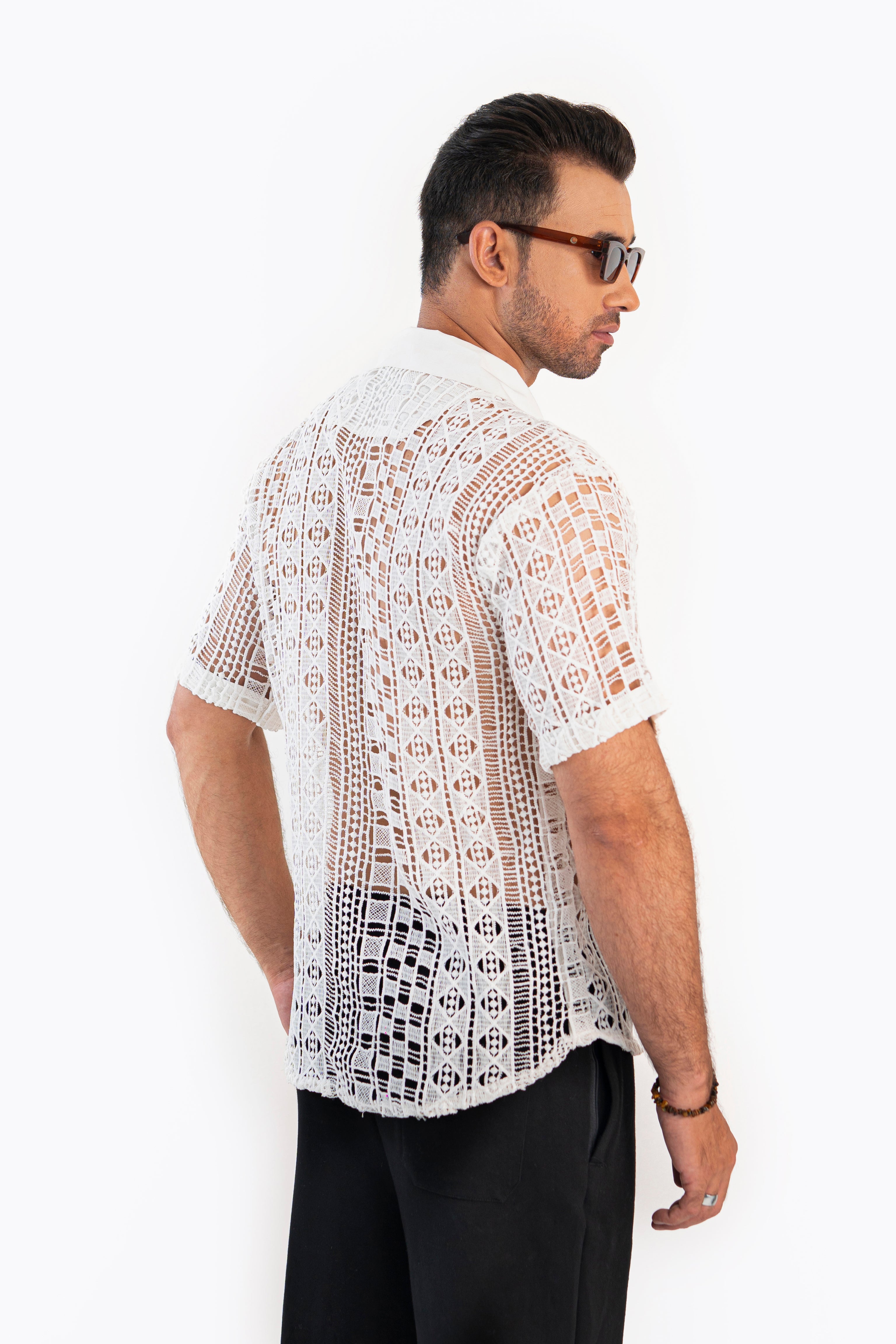 Grid Pattern Crochet Shirt