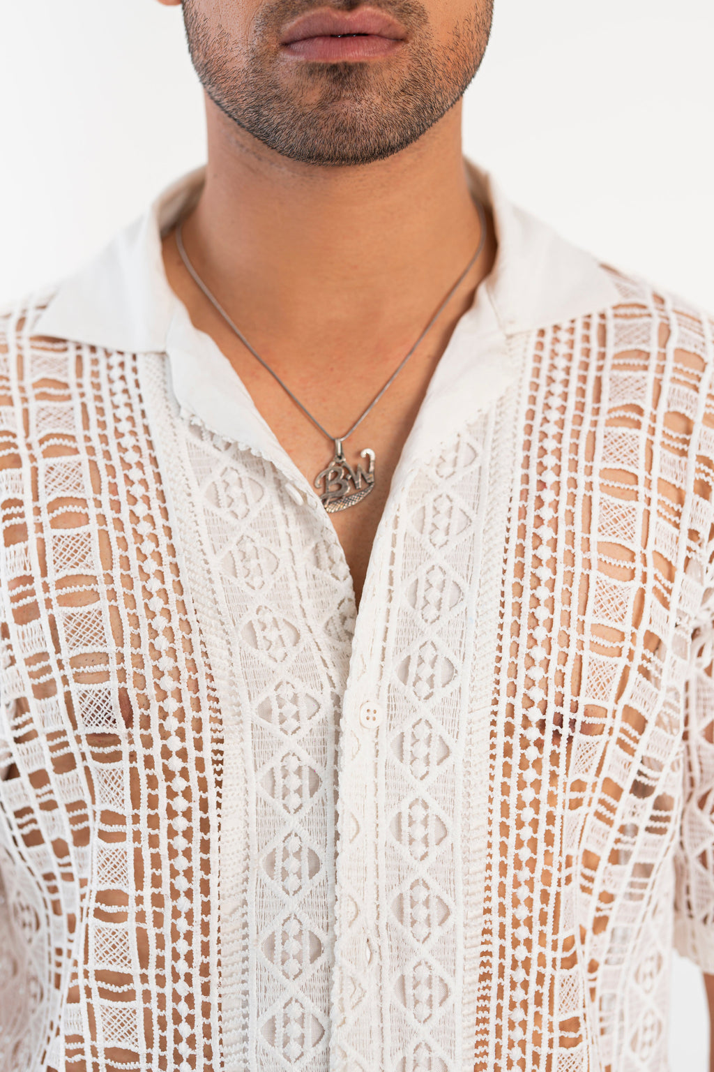 Grid Pattern Crochet Shirt