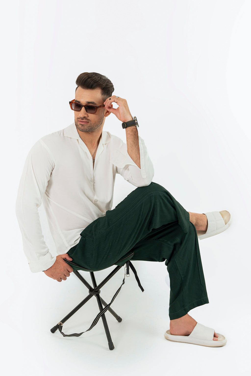 Textured Evergreen Trouser Pants