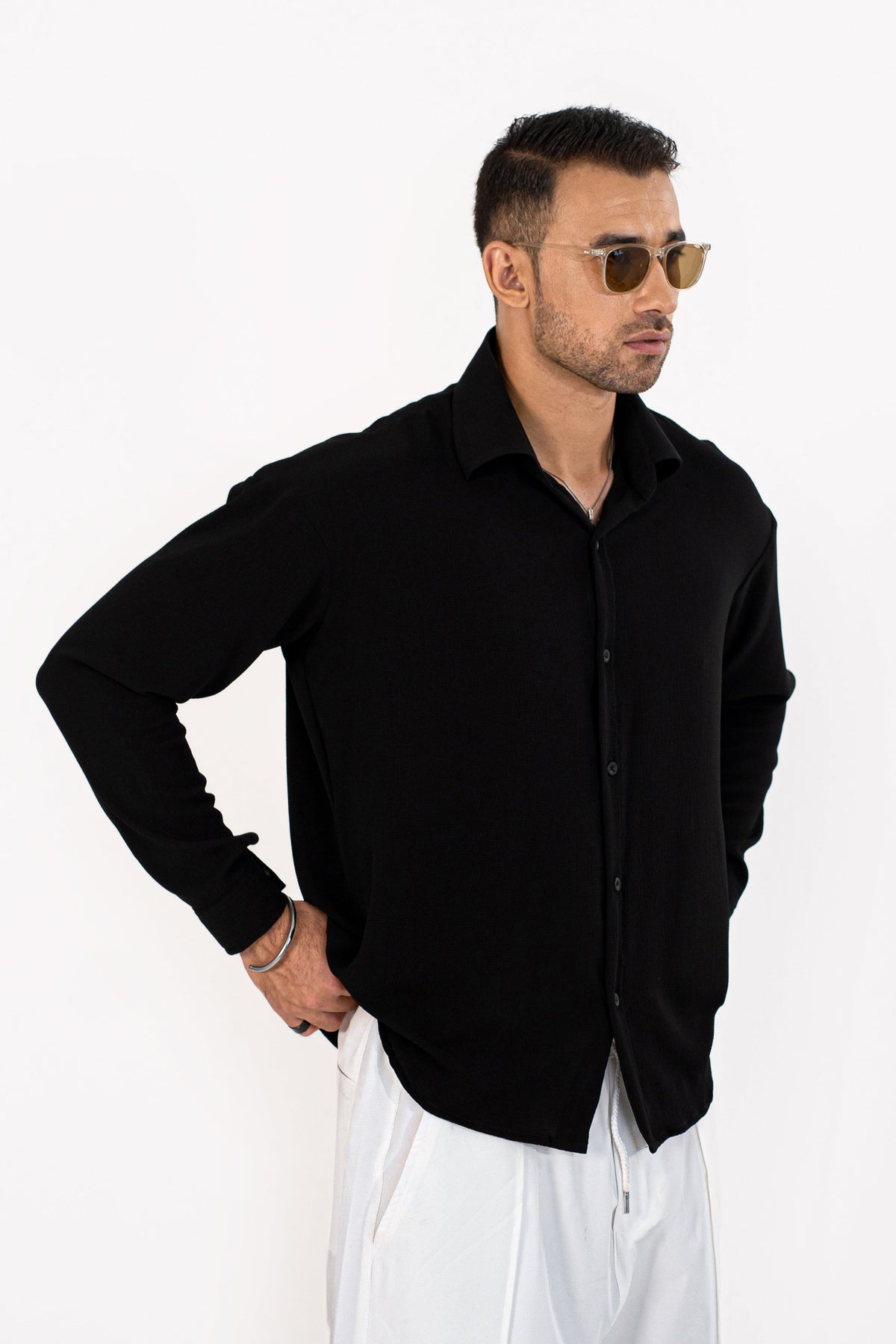 Noir Textured Oversized Shirt