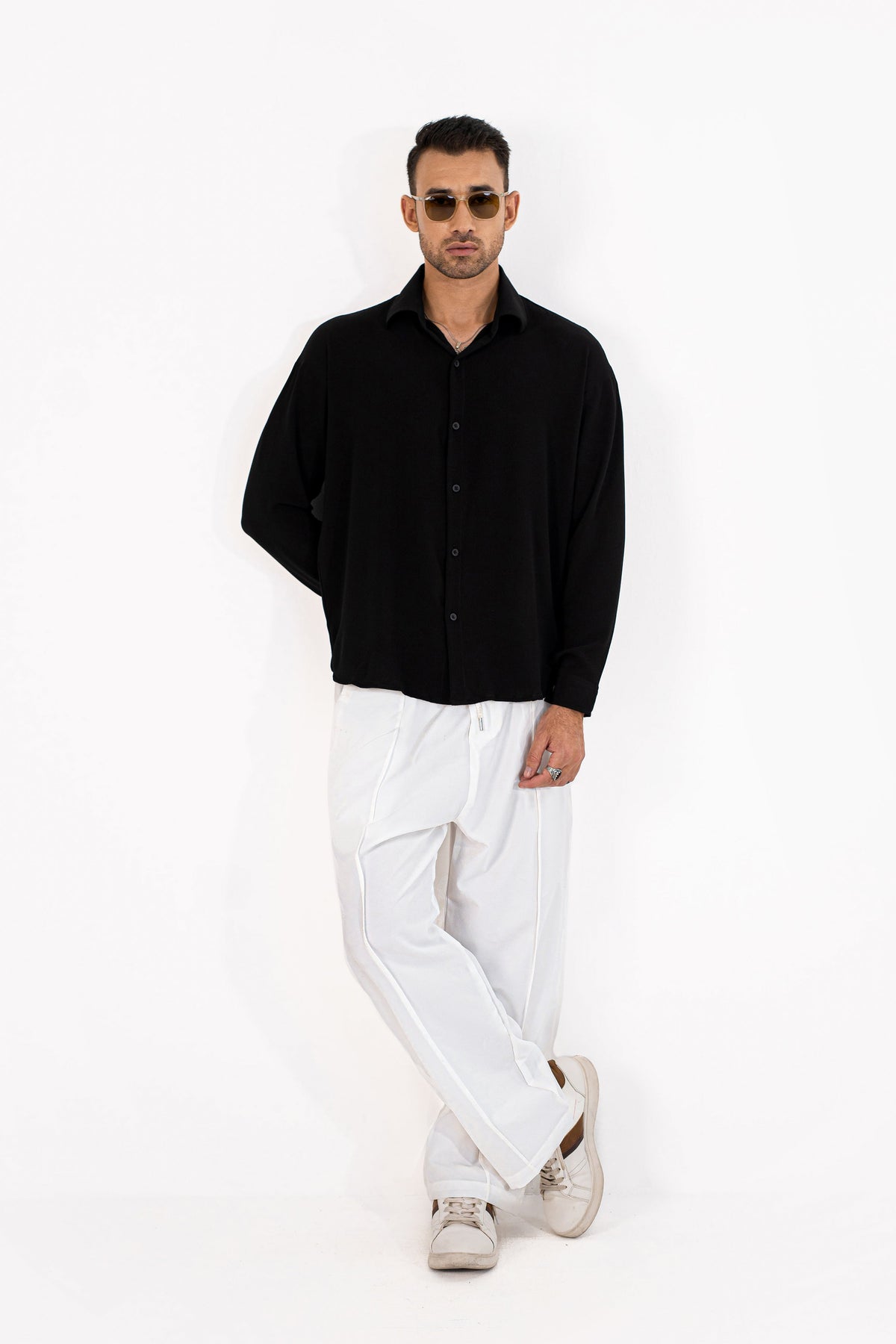 Noir Textured Oversized Shirt