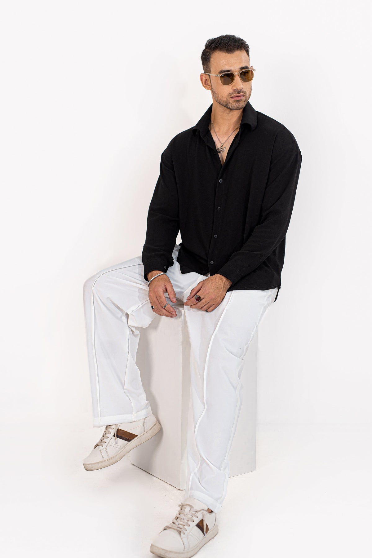 Noir Textured Oversized Shirt
