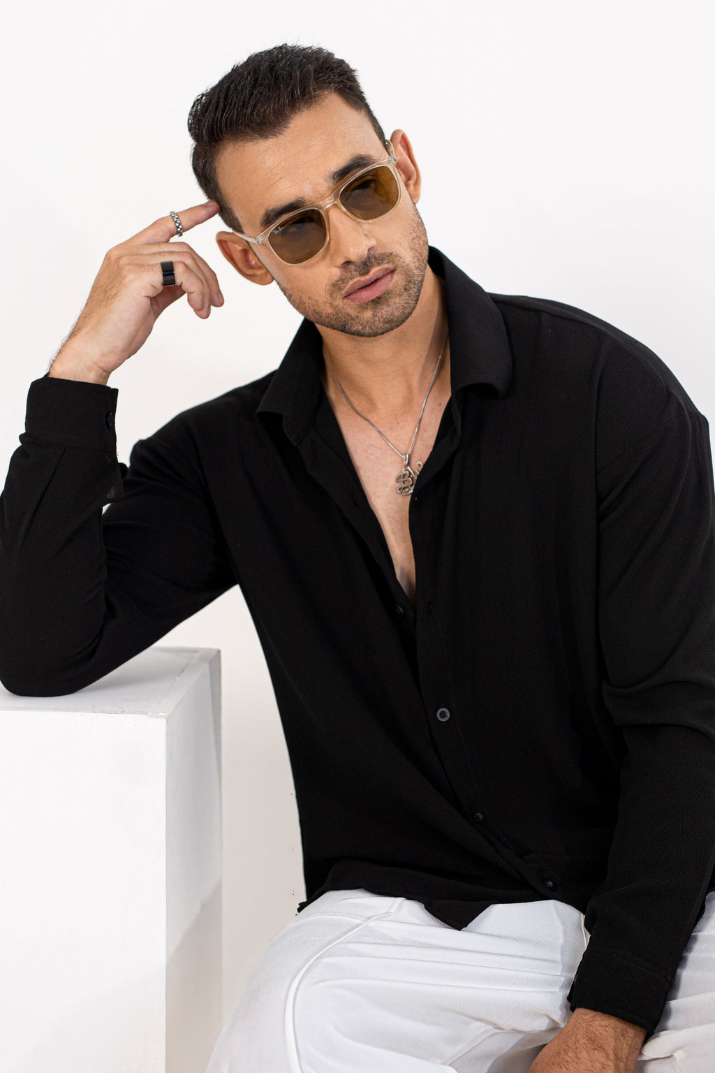 Noir Textured Oversized Shirt