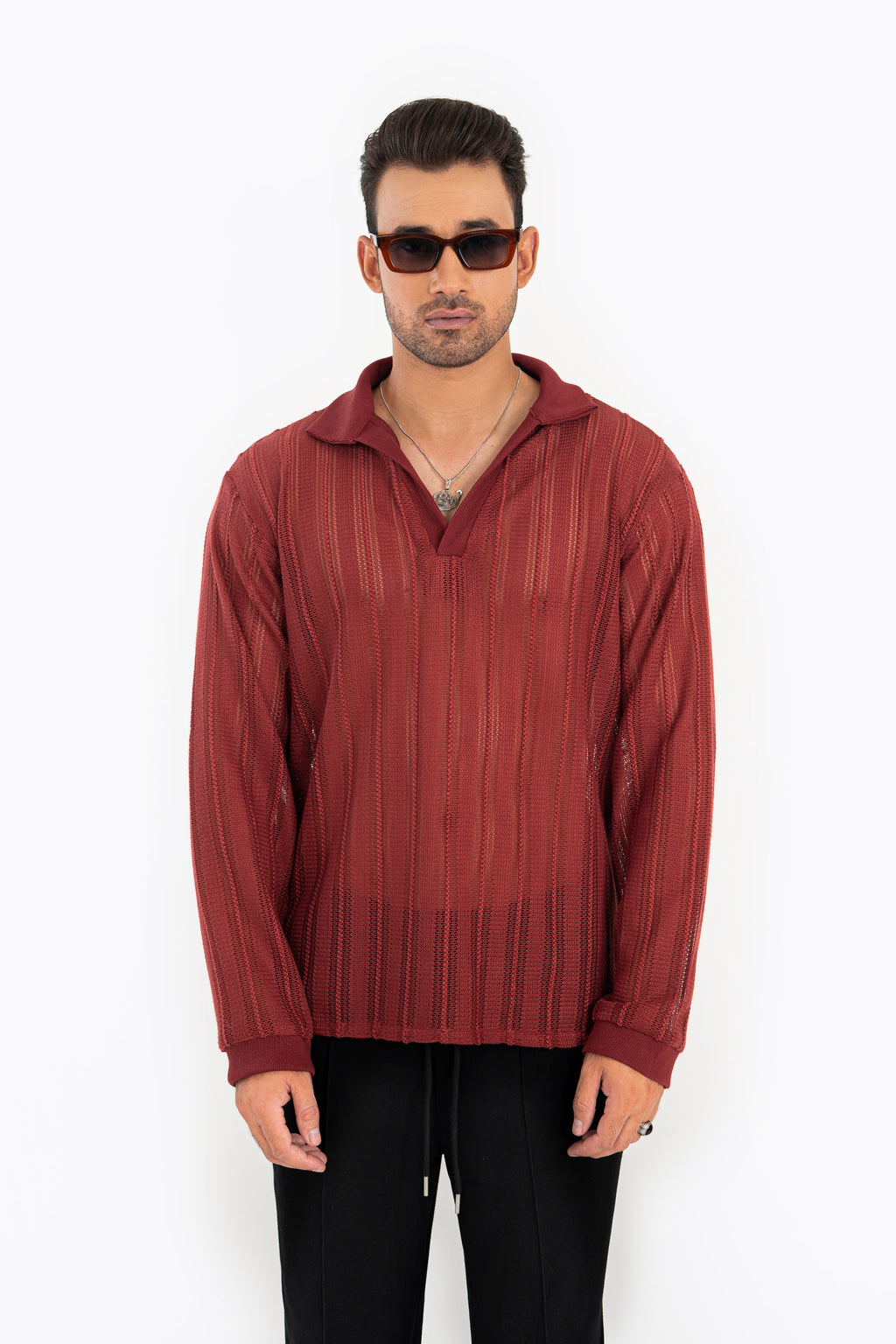 Scarlet Crochet Polo Shirt