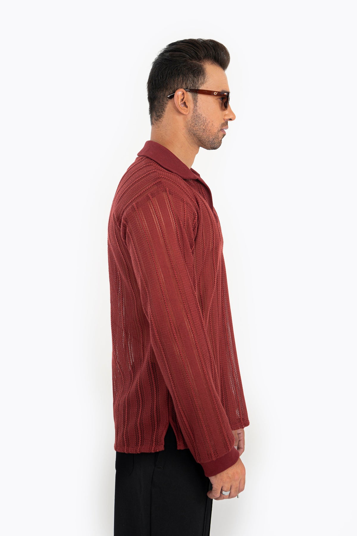 Scarlet Crochet Polo Shirt