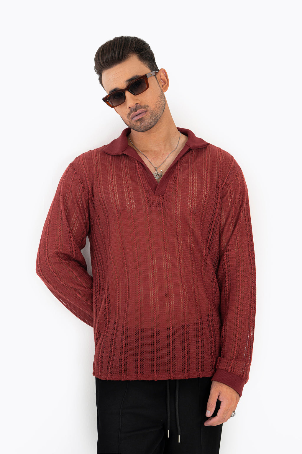 Scarlet Crochet Polo Shirt