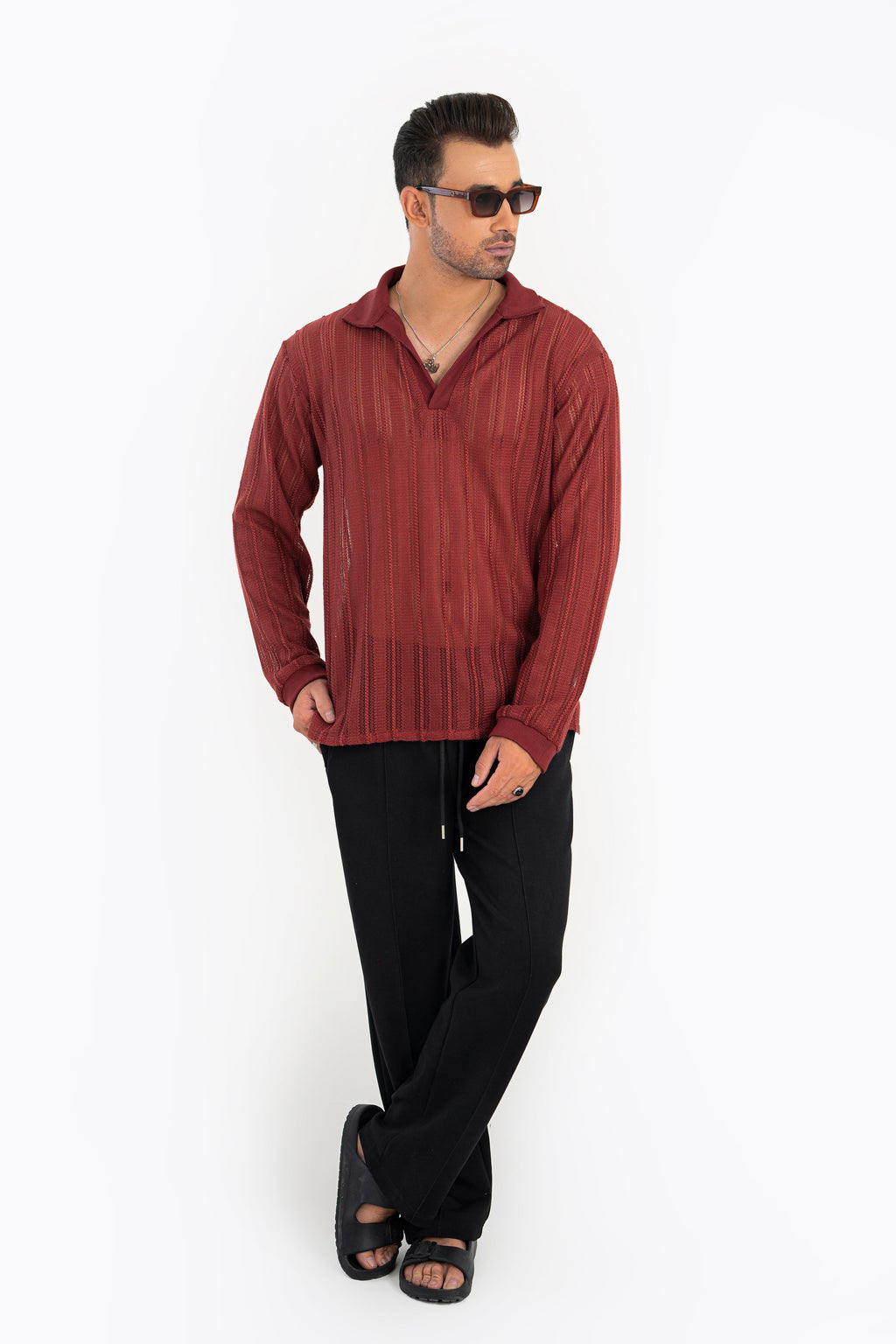 Scarlet Crochet Polo Shirt
