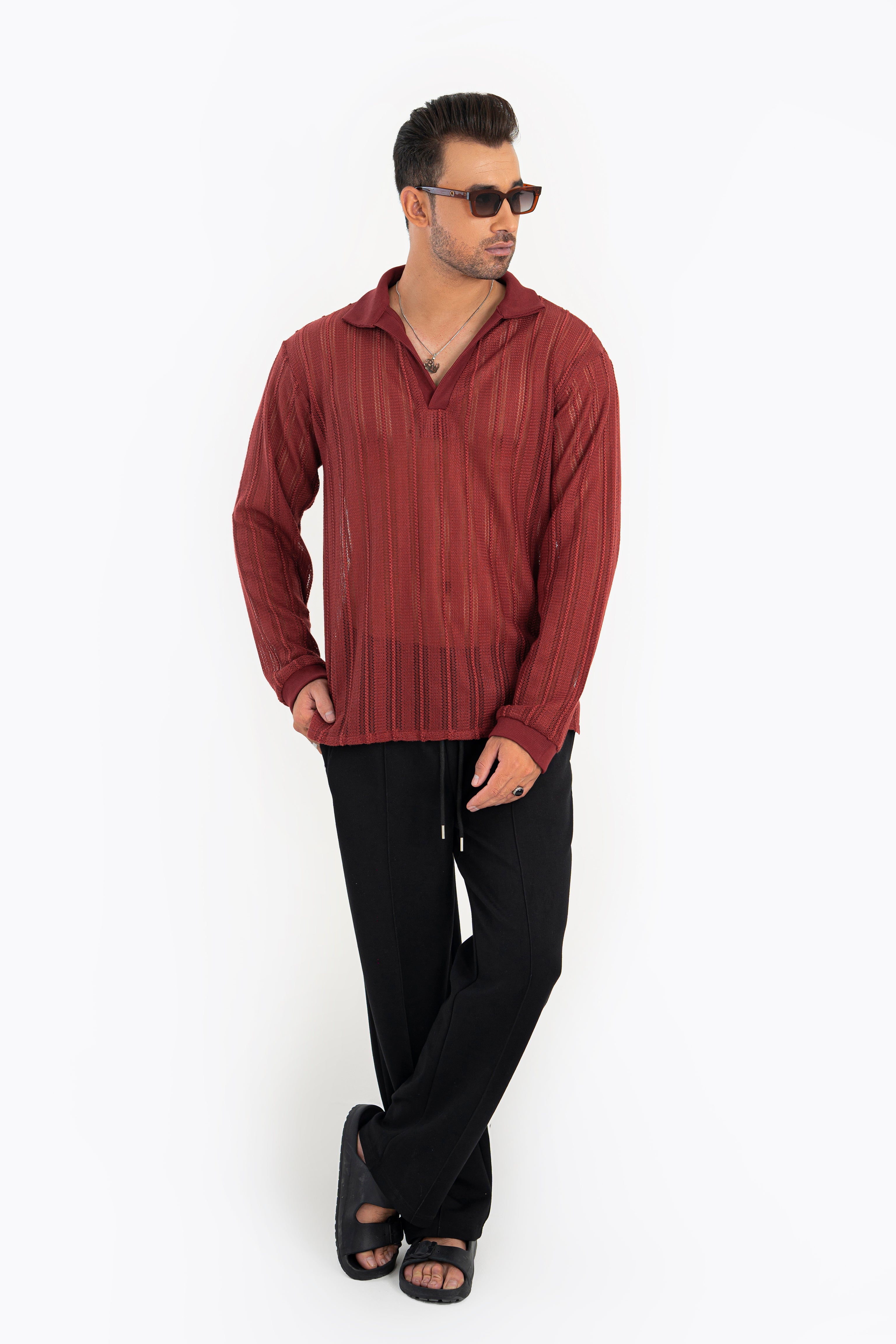 Scarlet Crochet Polo Shirt