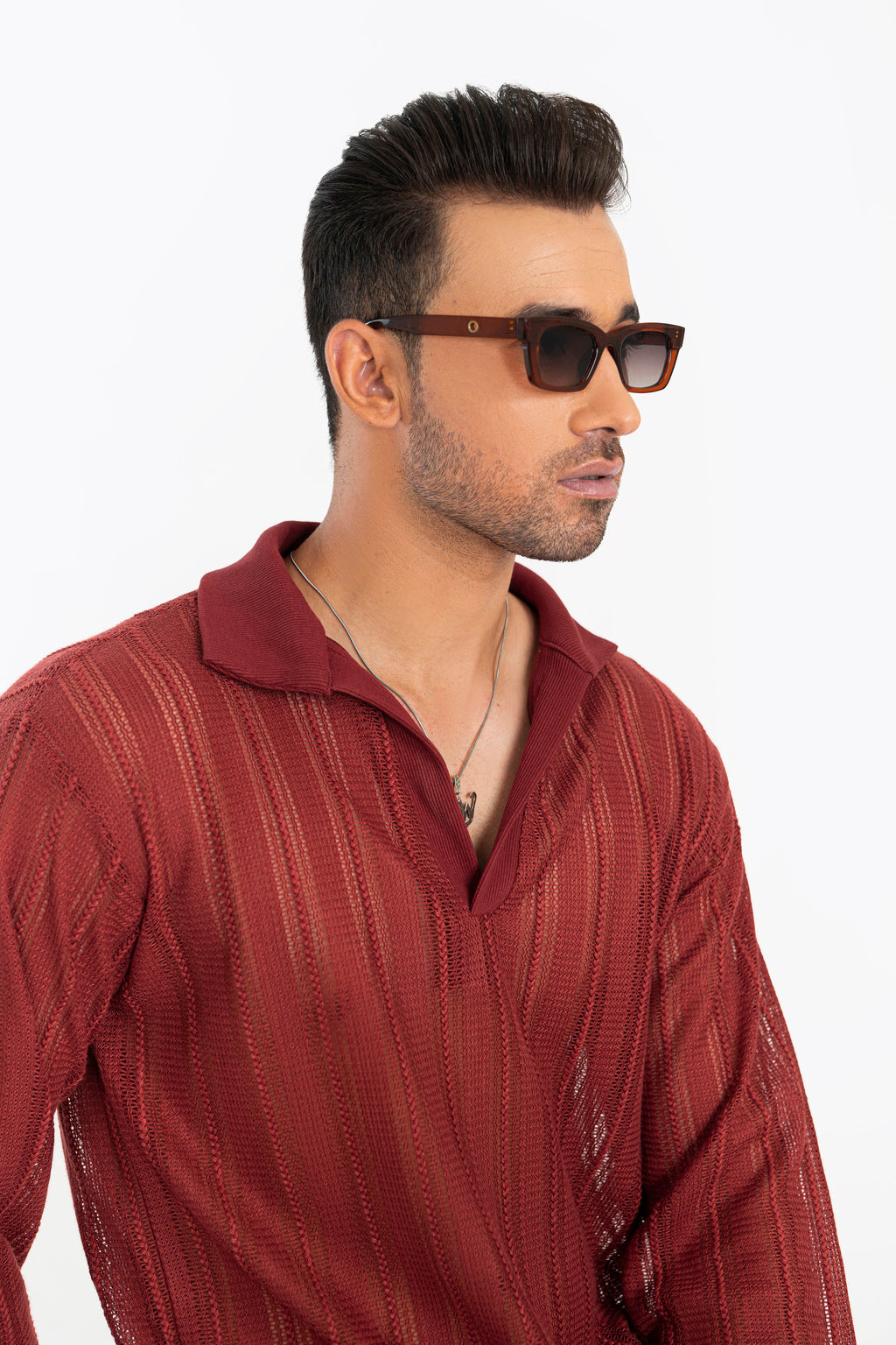 Scarlet Crochet Polo Shirt